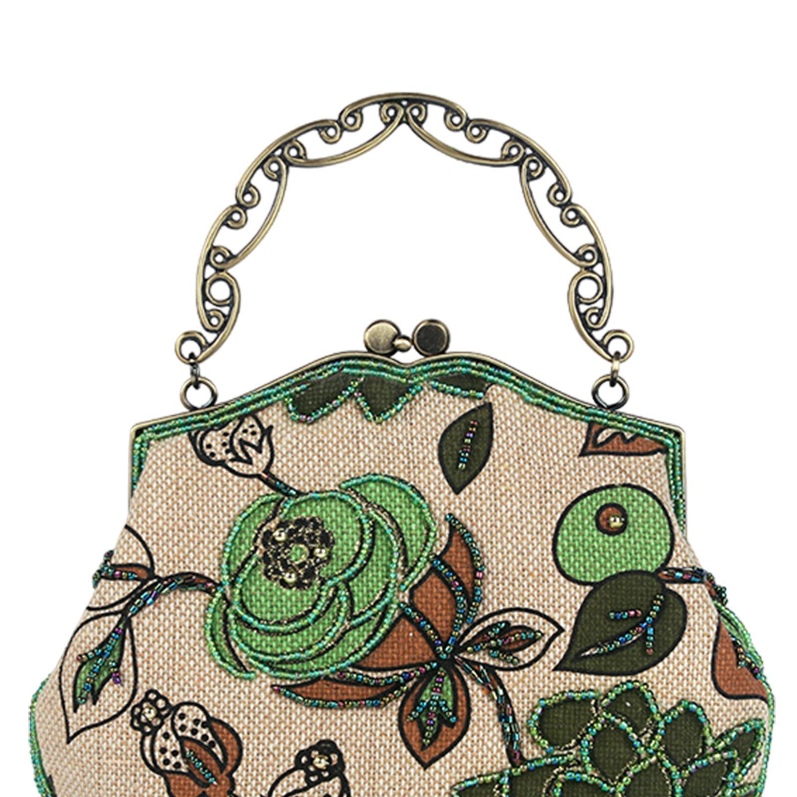 Handmade Bead Embroidery Bag Female for Thanksgiving Commuting Birthday Gift Green