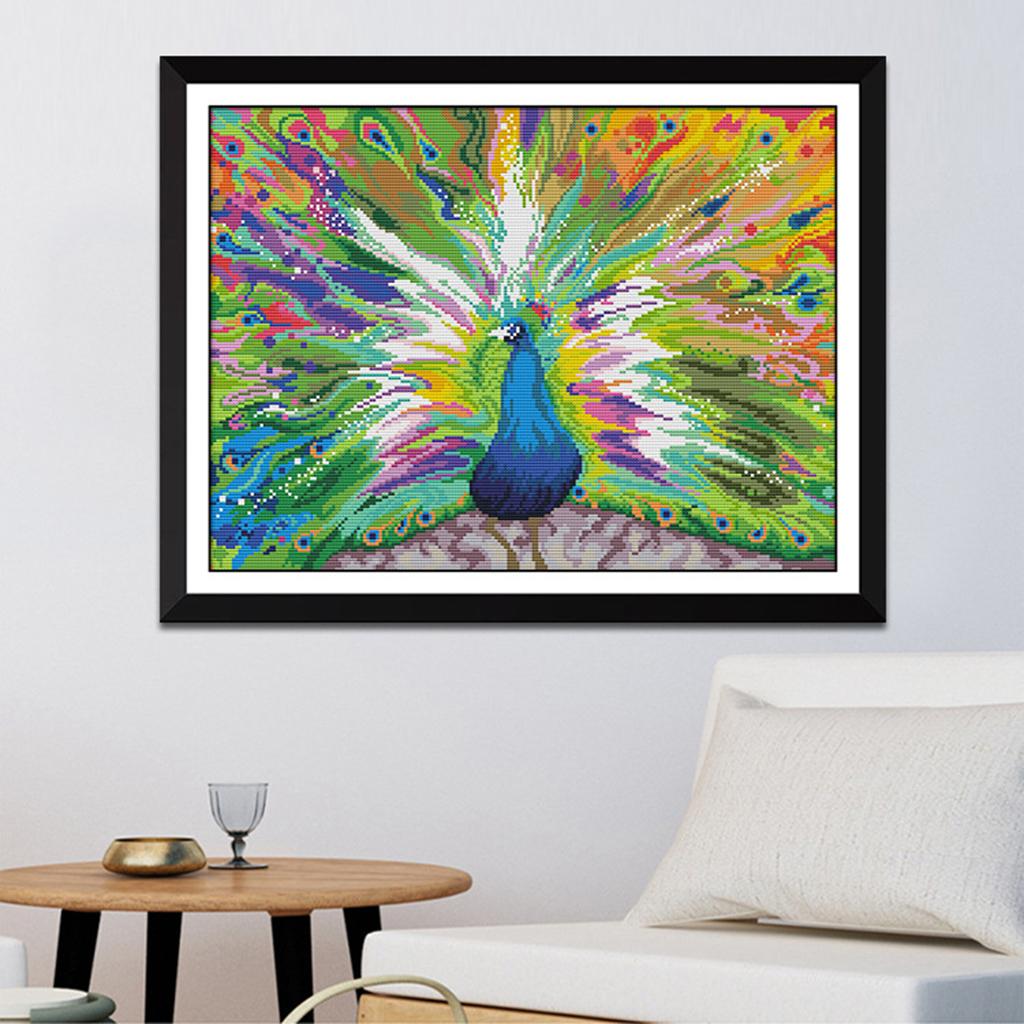 Stamped Cross Stitch Kits NeedlePoint Crafts - Peacock Pattern 14CT 44x34cm