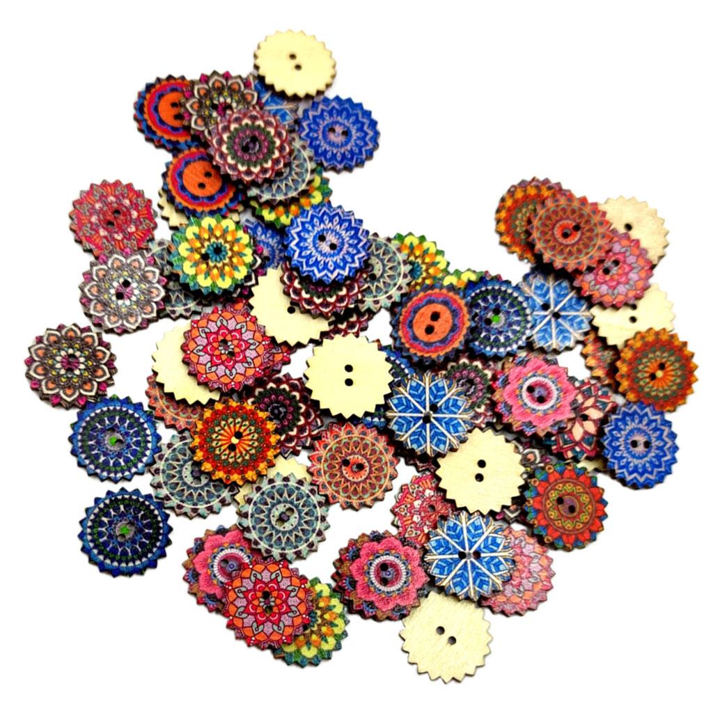 100x Wooden 2 Holes Painted Sewing Buttons Craft DIY Scrapbooking 25mm