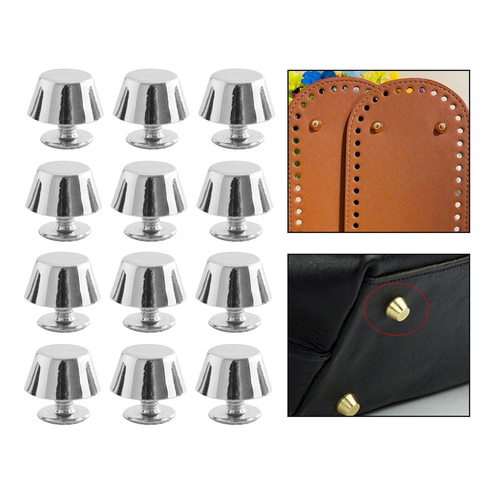 10/12 Rivets Studs Screw Back Feet Metal Studs Rivet Silver 12Pcs