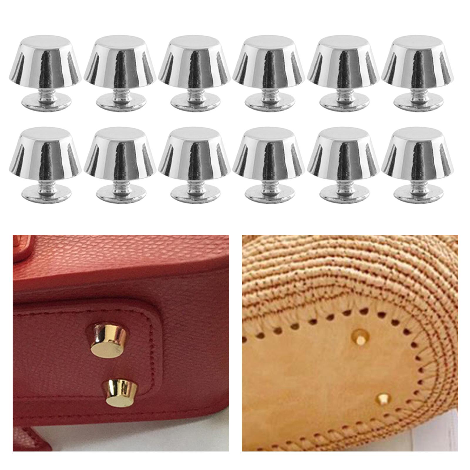 2x10/12 Rivets Studs Screw Back Feet Metal Studs Rivet Silver 12Pcs