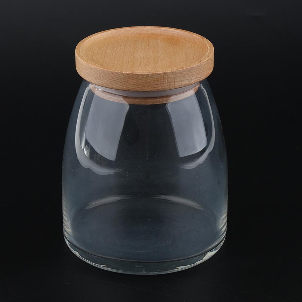 2PCS Clear Glass Food Storage Jar/Canister w Beech Wood Lid With Airtight Lid L 