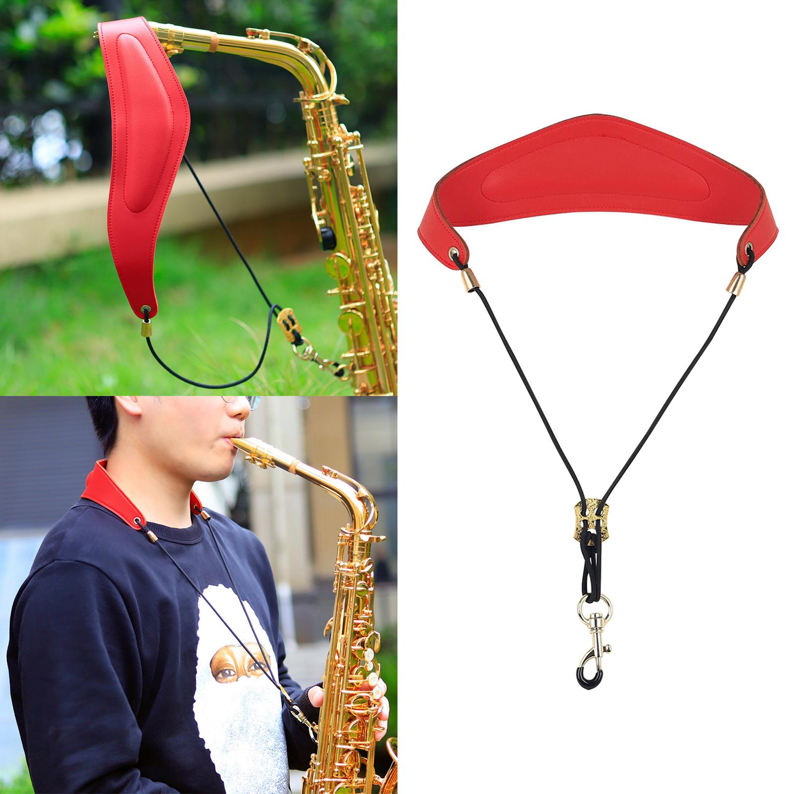 Metal Buckle Leather Saxophone Strap Adjustable Neck Strap Belt Soft Red