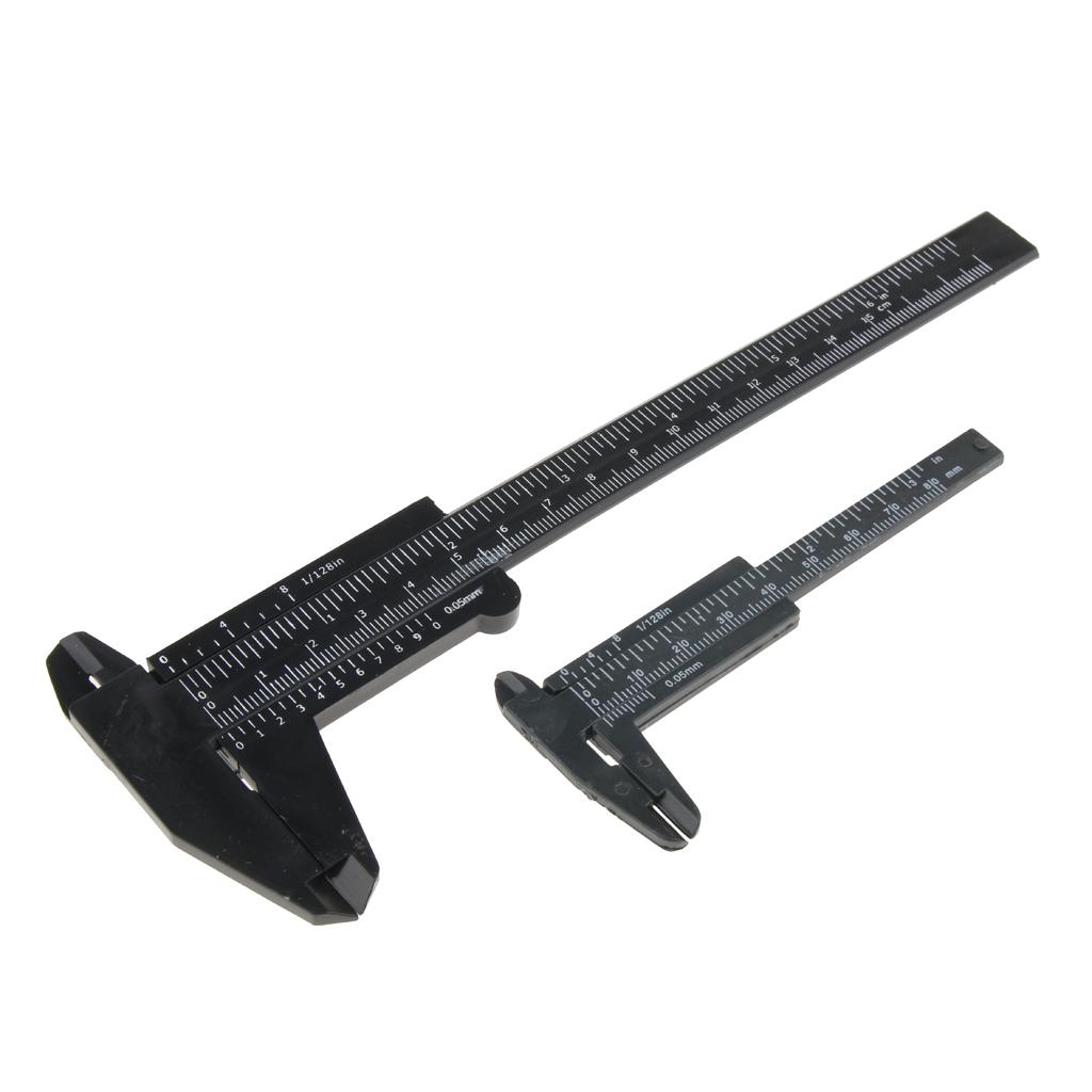 2PCS Set Plastic Vernier Scale Ruler Caliper Metric/ Inch 0-80mm/150mm Black