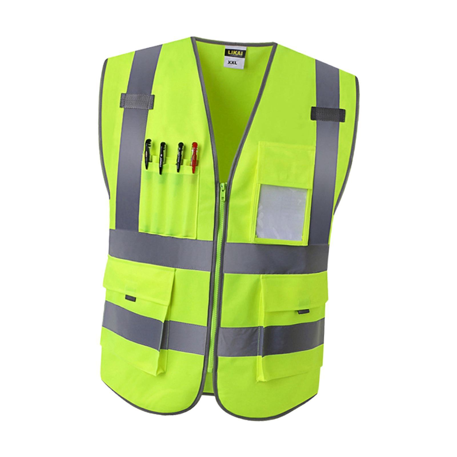 4 Pockets Class 2 High Visibility Zipper Front Safety Vest Reflective ...