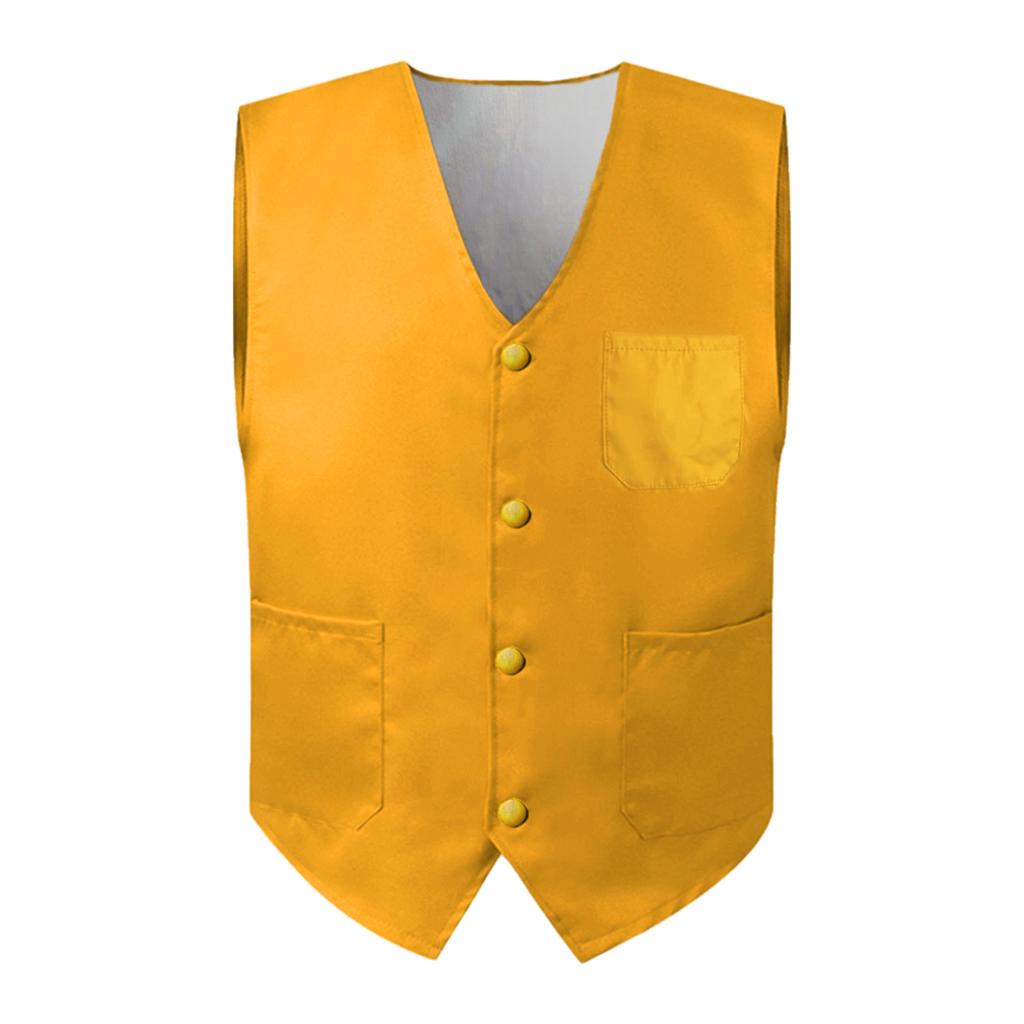 Unisex Safety Button Vest for Supermarket Volunteer Clerk Yellow-L