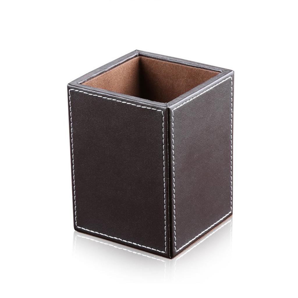 Office PU Leather Pen Pencils Holder Desk Stationery Organizer Box Coffee