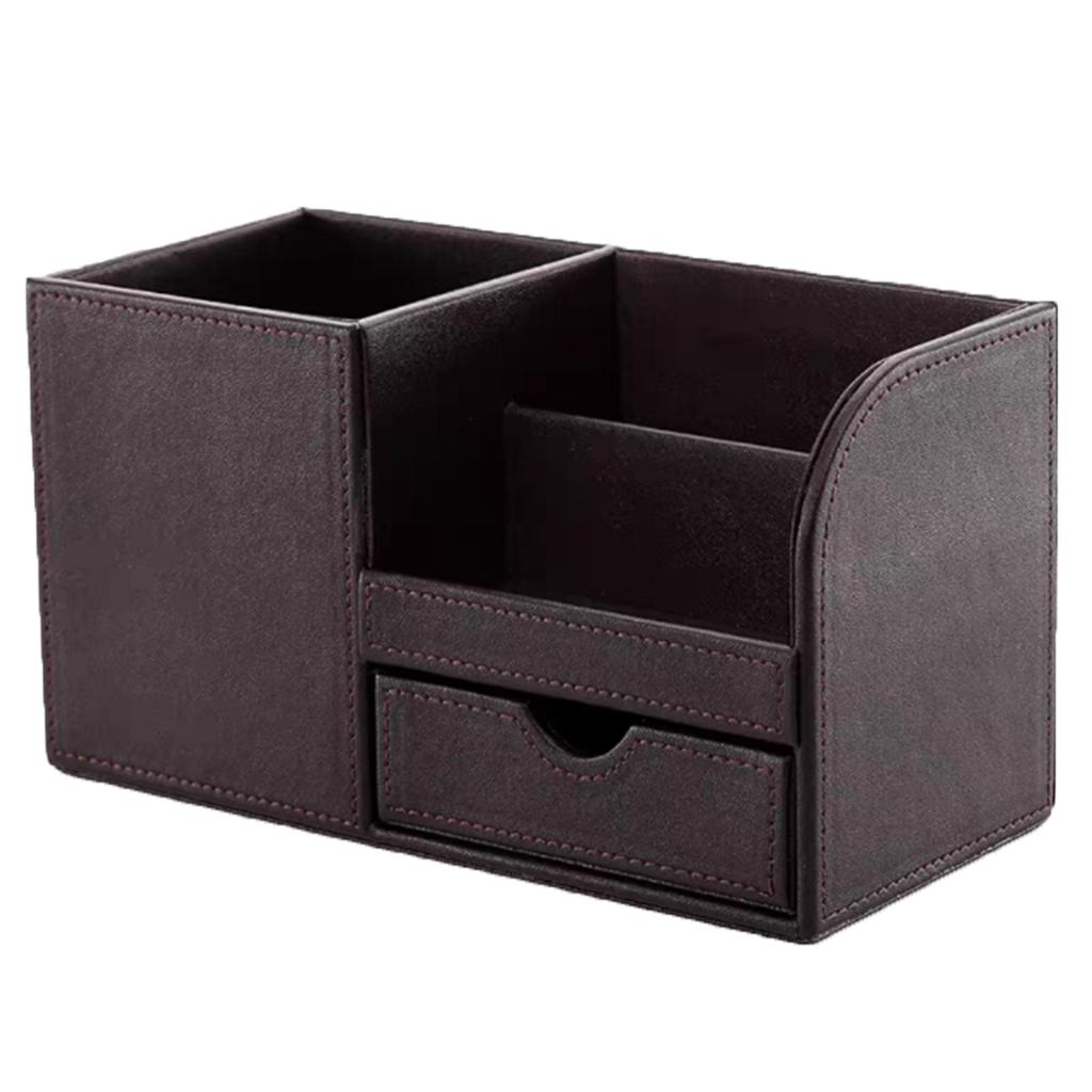 Multifunctional Storage Box Leather Pen Holder Brown