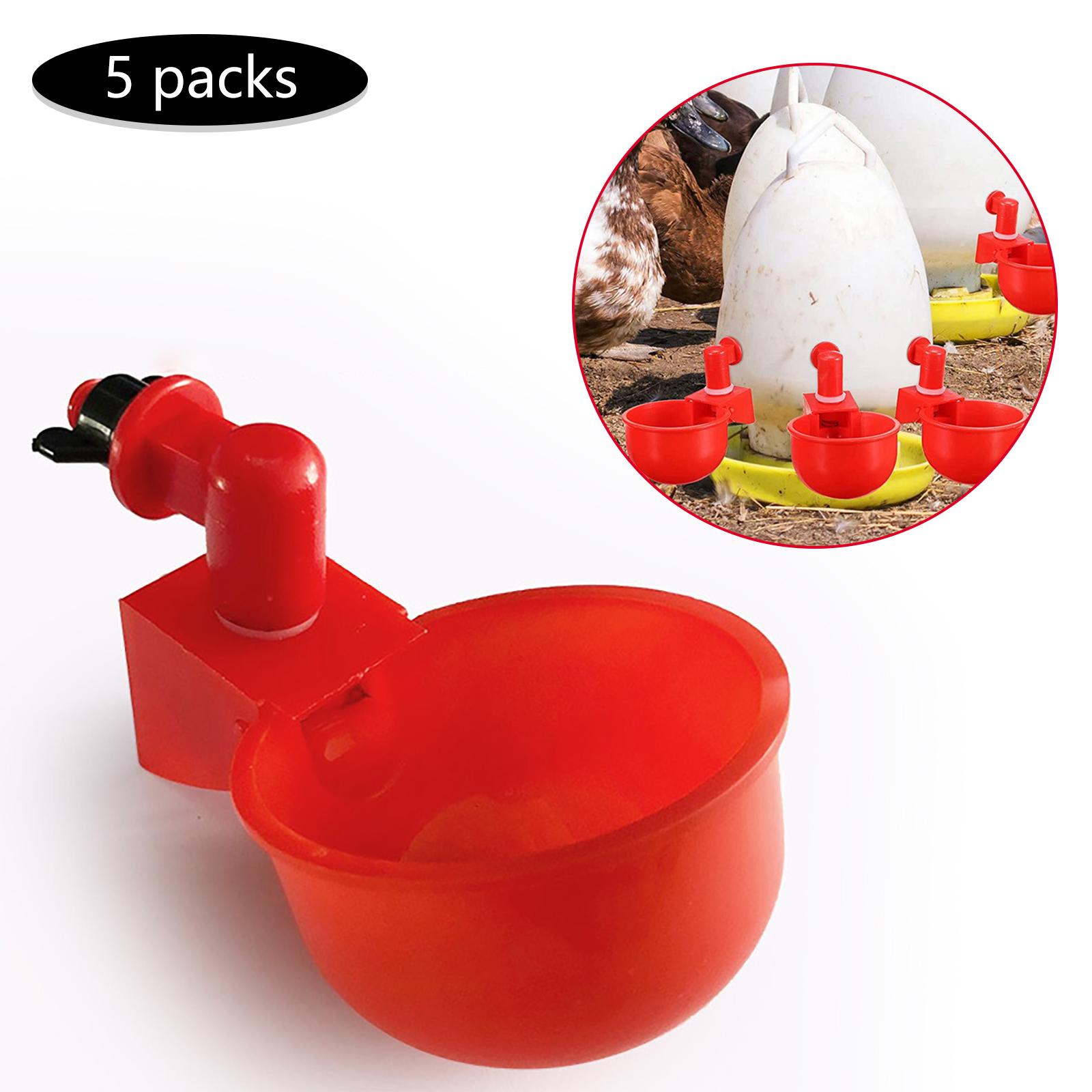 5Pcs Poultry Chicken Bird Coop Feeder Auto Water Drinking Cup Bowl Drinker