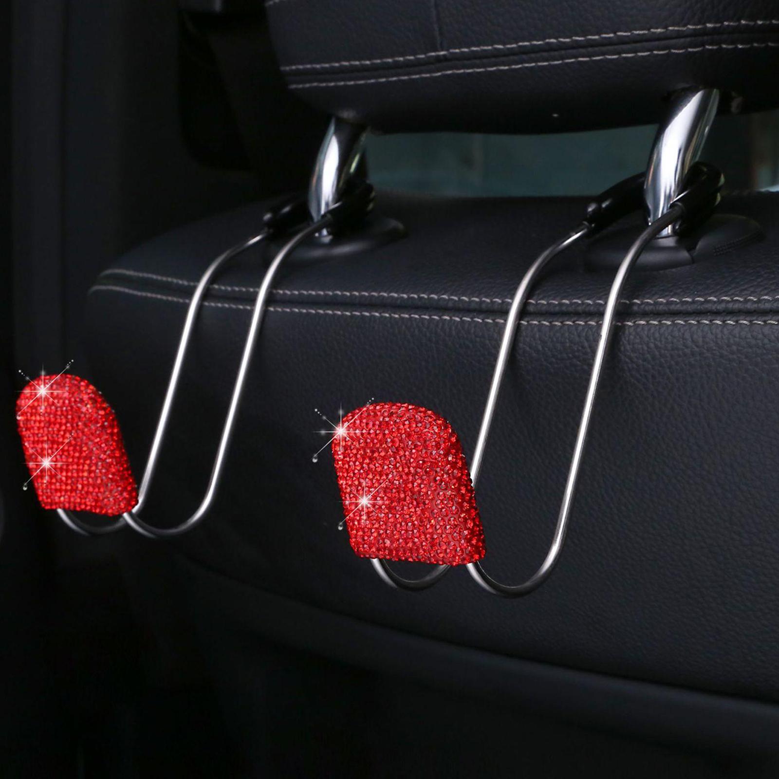 2x Universal Auto Car Headrest Hooks Metal Bling Hanger Red