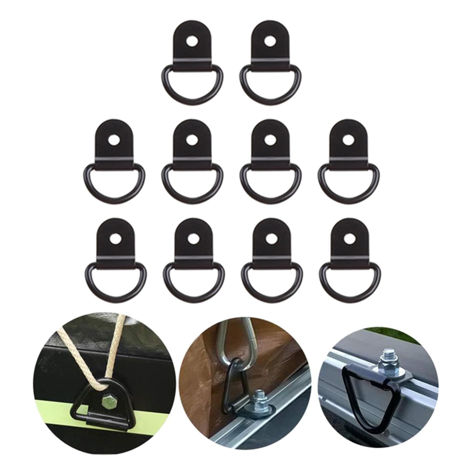 10x D Shape Tie Down Anchors Black Stainless Steel for Trailers Cargo