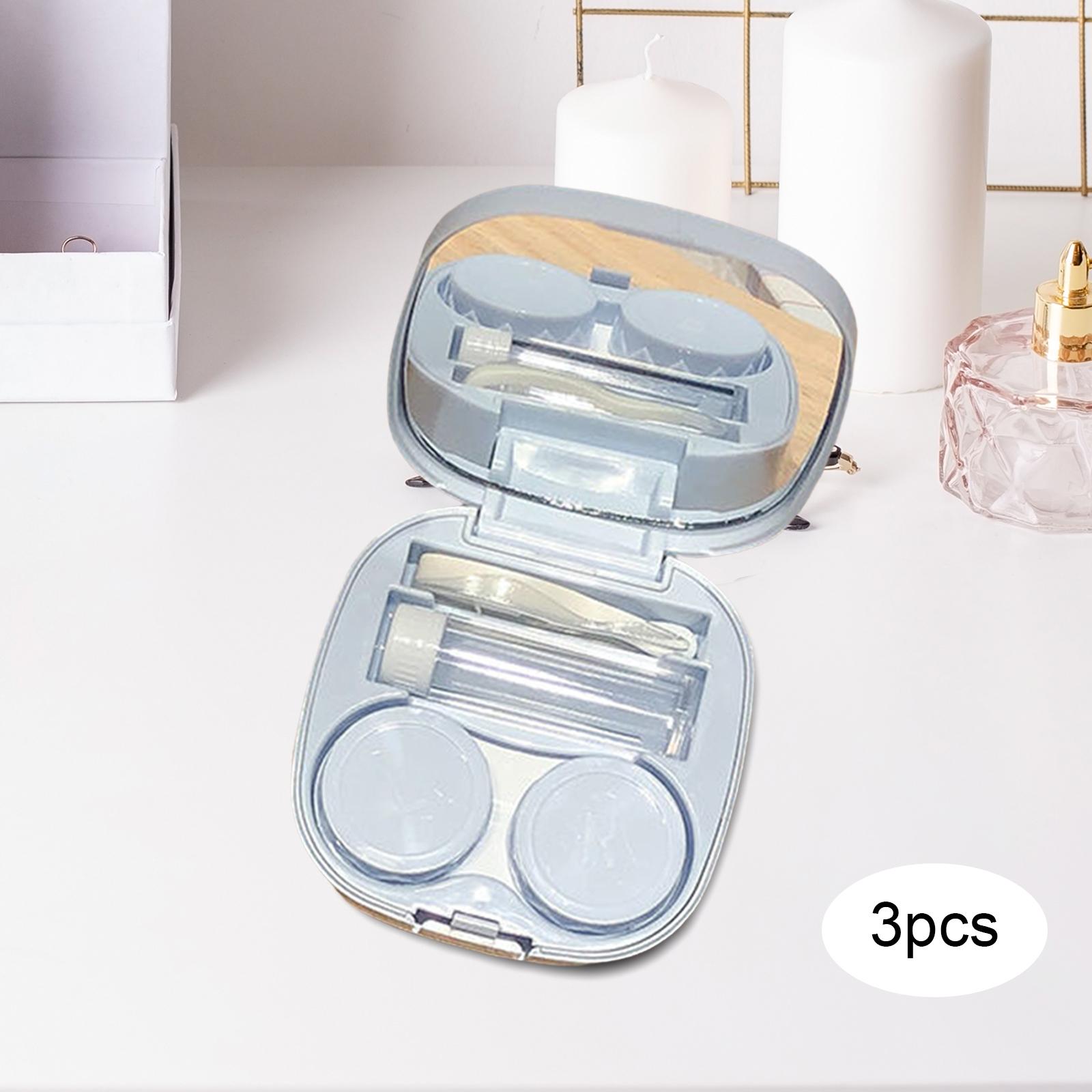 Pack of 3 Compact Contact Lens Case Kit with Mirror Durable Convenient Small Blue