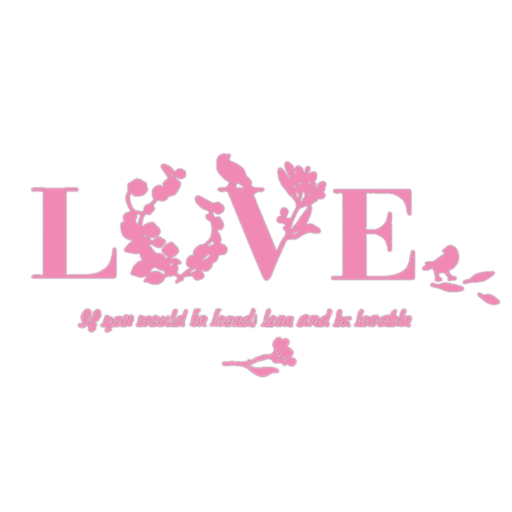 Fashion Removable Self-adhesive 3D Leaf LOVE Mirror Wall Sticker Pink