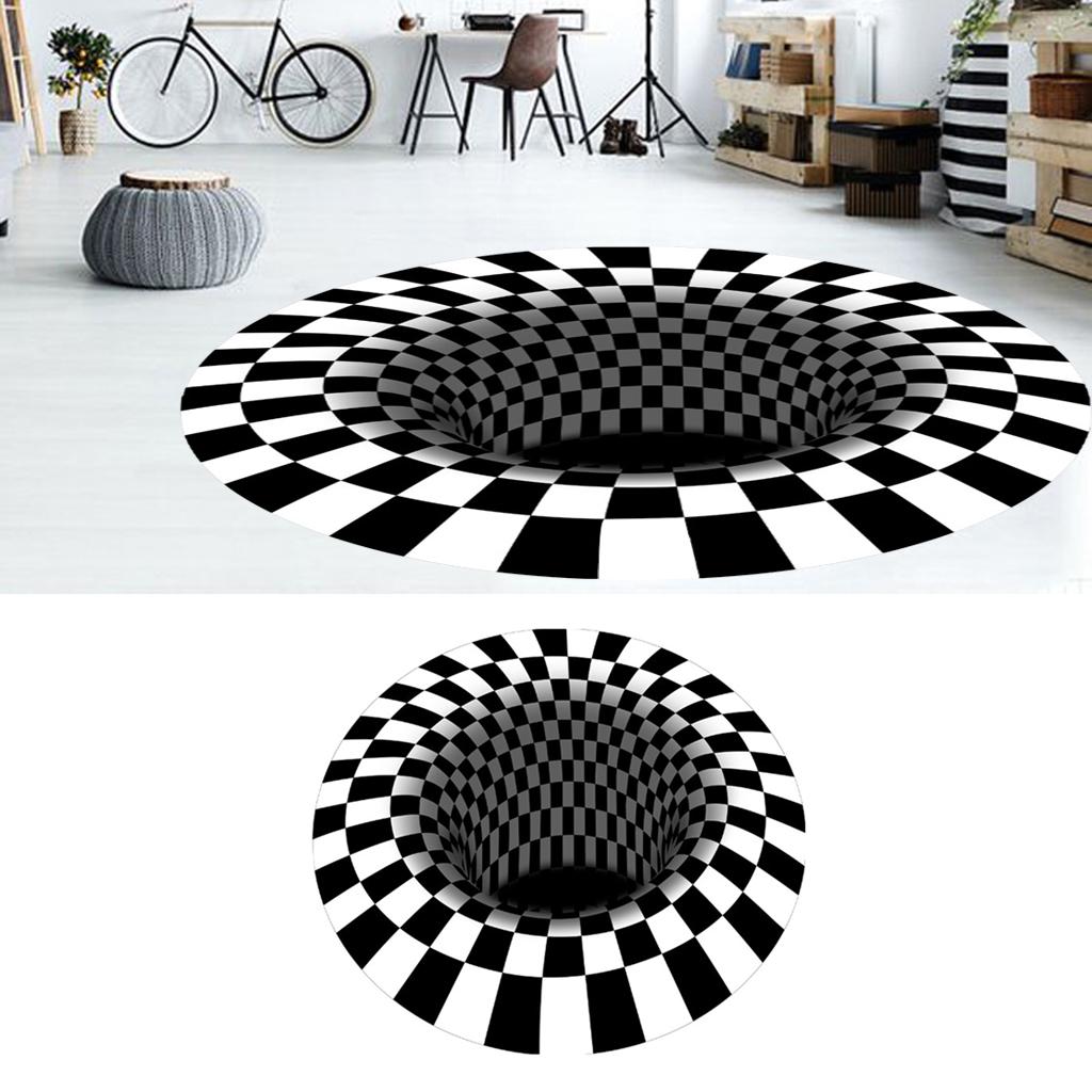 3D Print Plaid Vortex Illusion Carpet Floor Rug for Living Room Decor 100cm