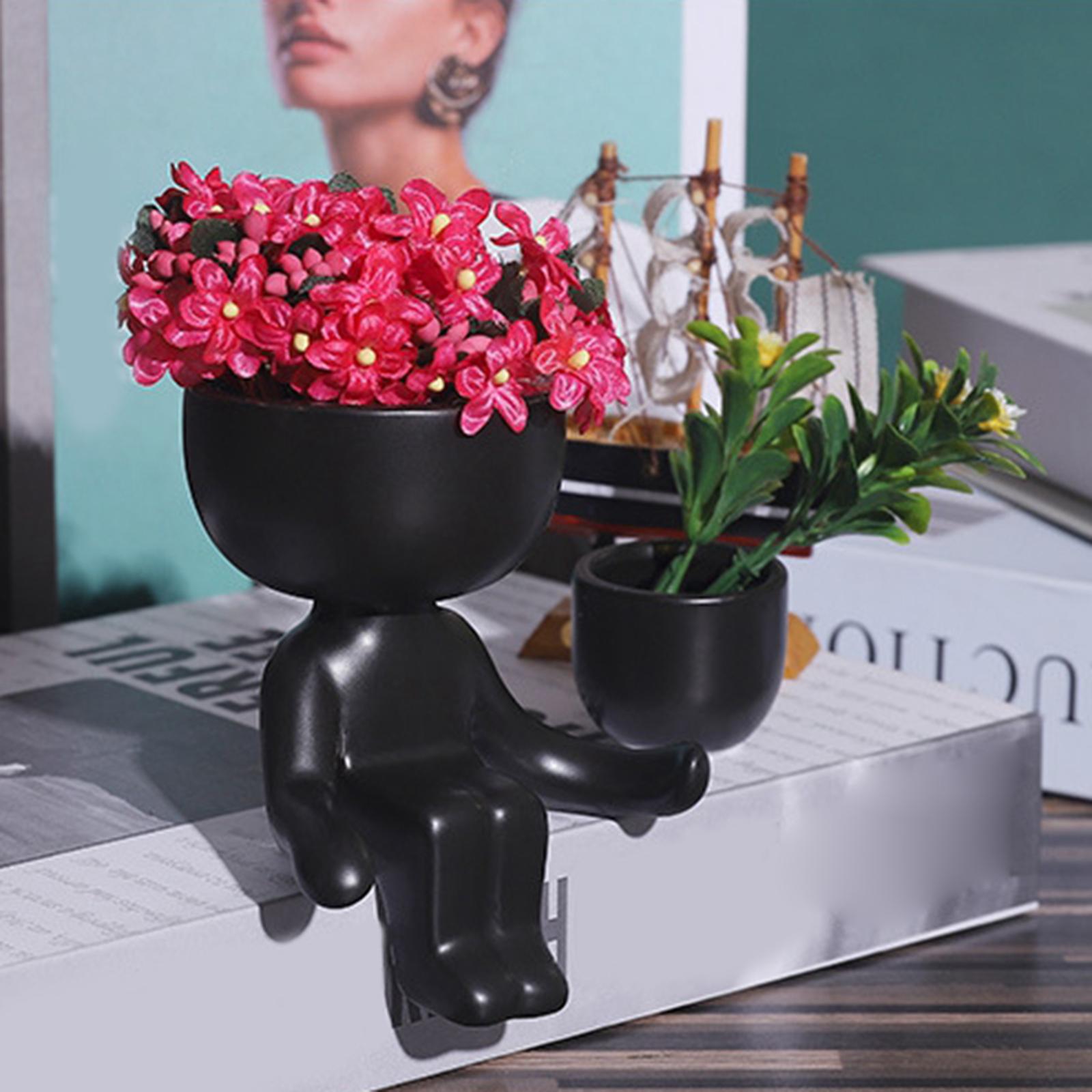 Ceramic Flower Pot Human Flower Vase Plant Pot Planter Black 10x9x6cm