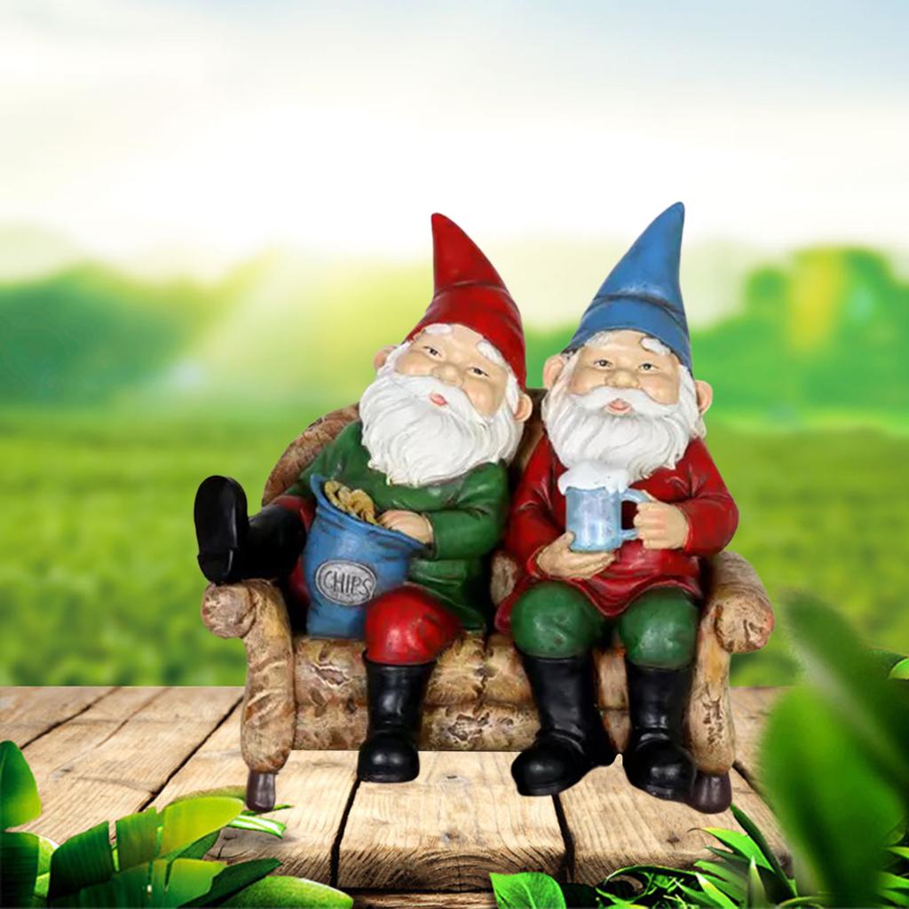 Garden Gnome Statue Outdoor Dwarf Figurine Decor Collectible Leaning on Sofa
