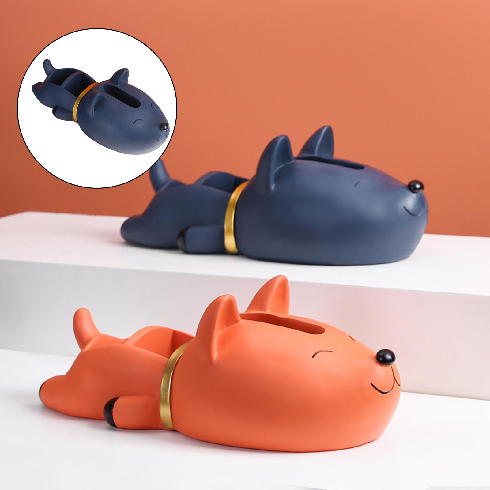 Tissue Box Dog Statue Napkin Holder Remote Control Storage Home Blue