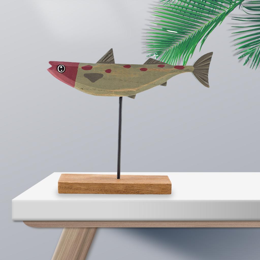 Wooden Fish Ornament Christmas Fish Shape Decor Ornament for Desktop Decor Gray Red