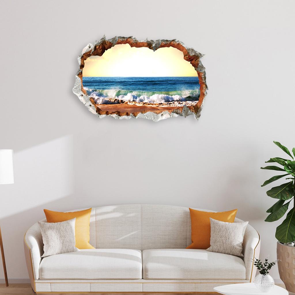 Break Hole Wall Stickers Ocean Beach Landscape Decorations FX64018