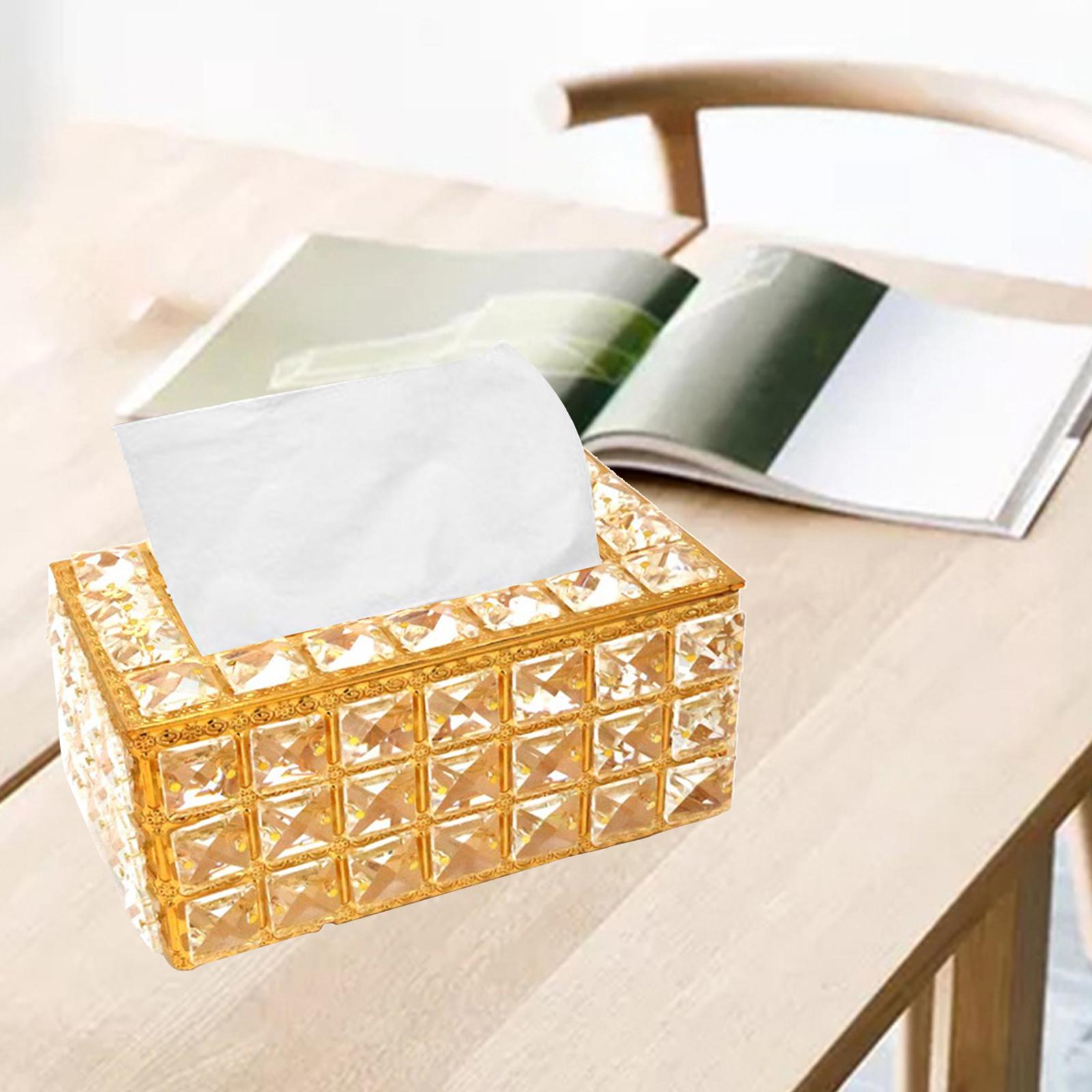 Crystal Tissue Box Paper Storage Home Table Hotel Case Holder Gold