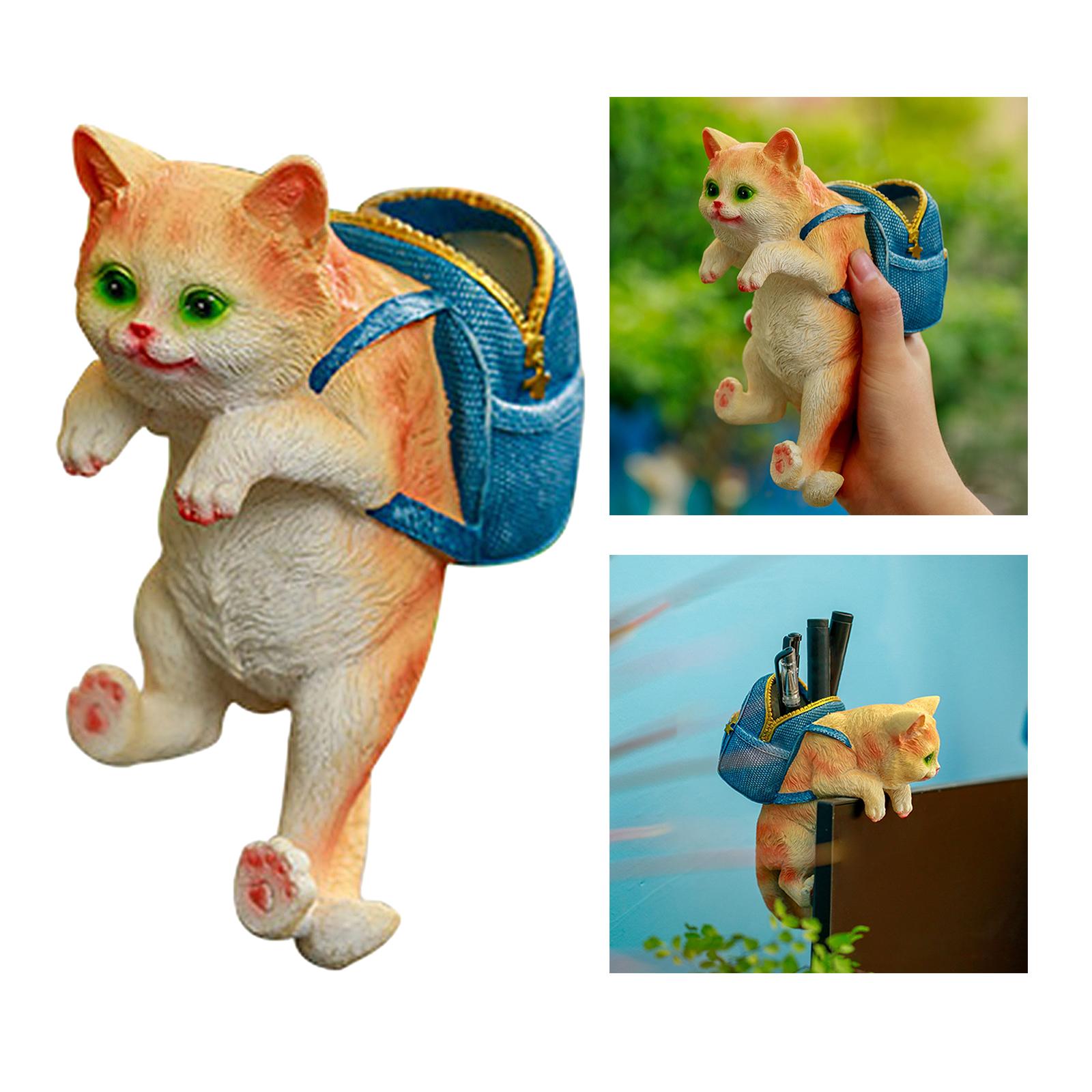 Plant Pot Hanger Handmade Cat with Backpack Hanging Ornament Garden Orange