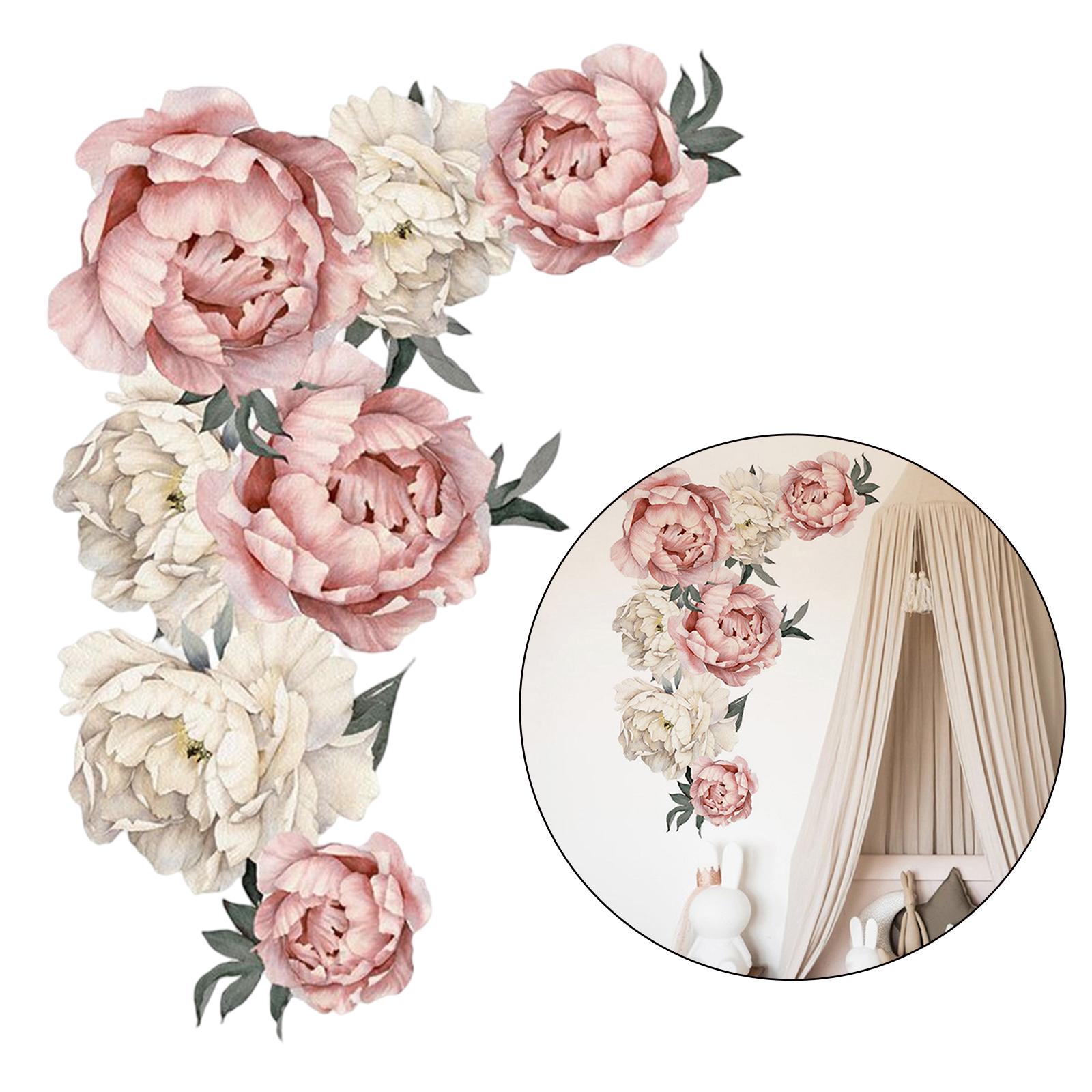 Peony Rose Flowers Wall Sticker for Bedroom Nursery Room Decorations Pink