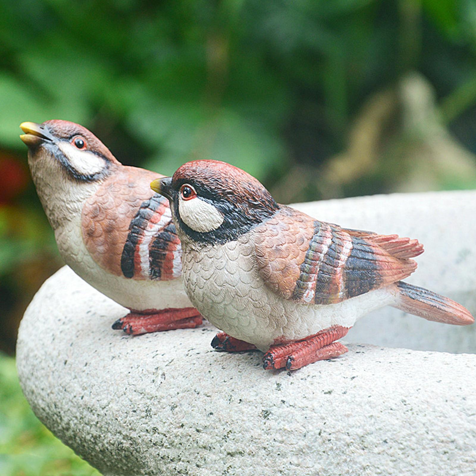 2x Bird Statues Decoration Miniature for Desktop Lawn Outdoor Indoor Brown