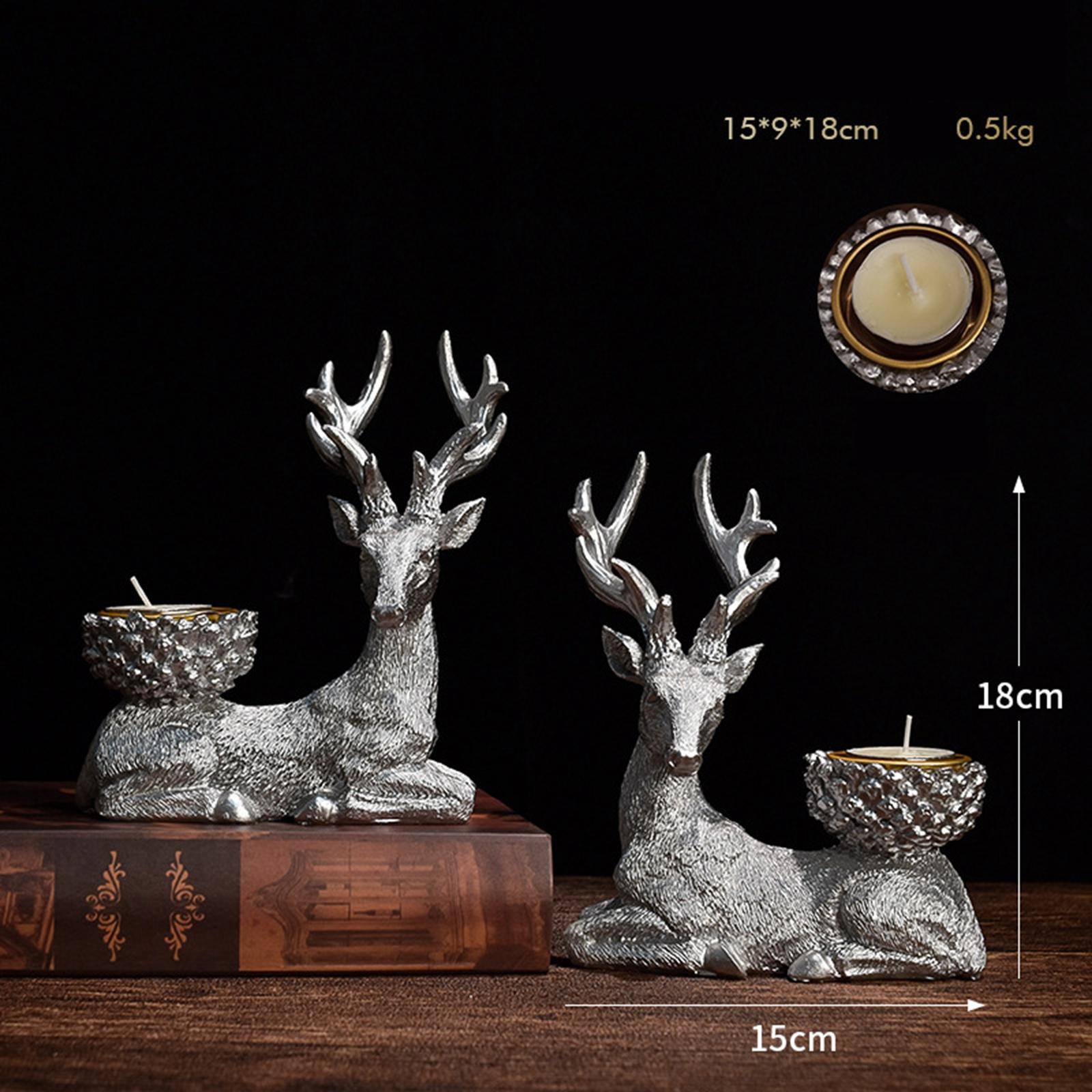 Candle Holders Candlestick Tealight Candelabras Fireplace Elk Resin Statue Silver