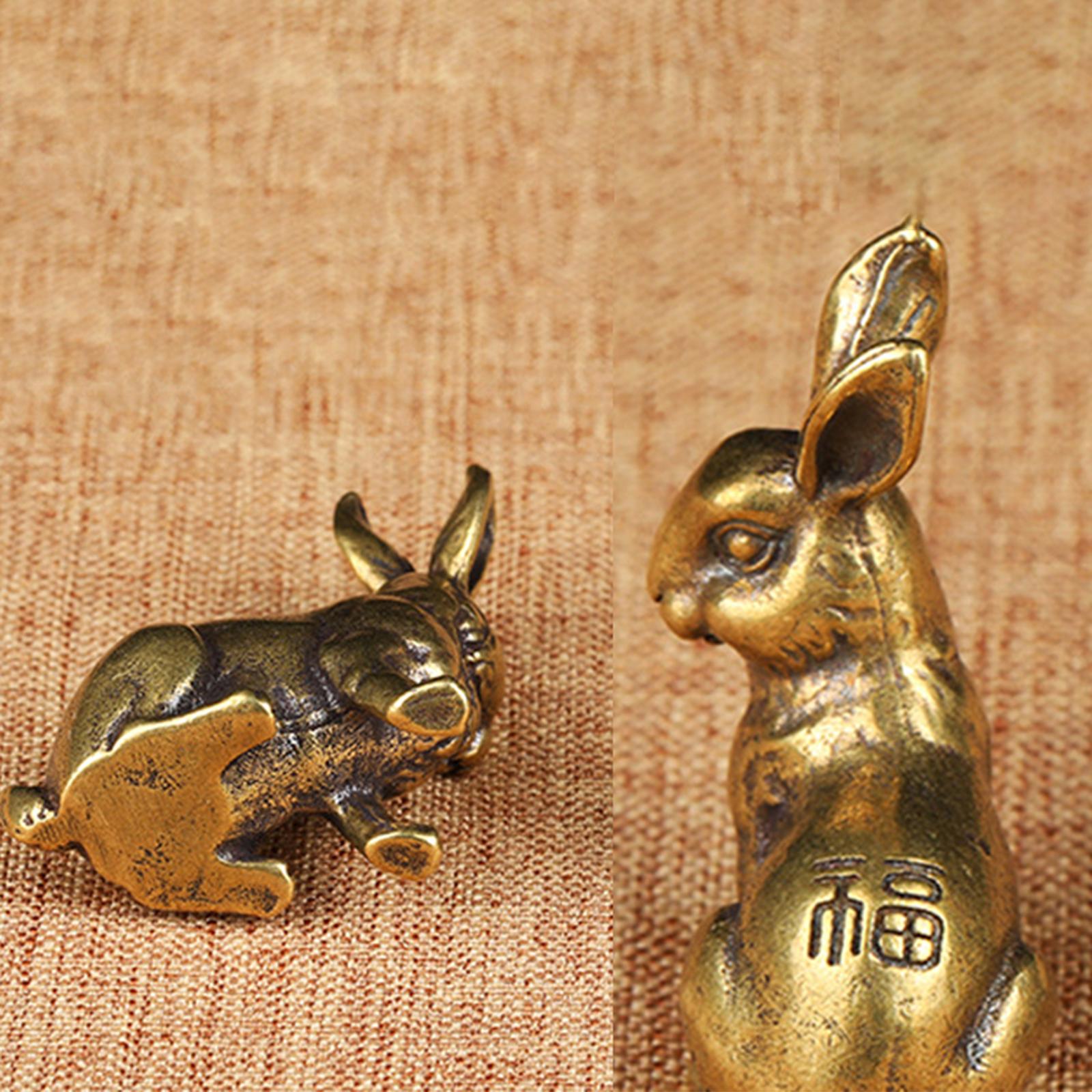 3x Brass Fu Bowl Bunny Statue Chinese Folk Housewarming Gift Artwork