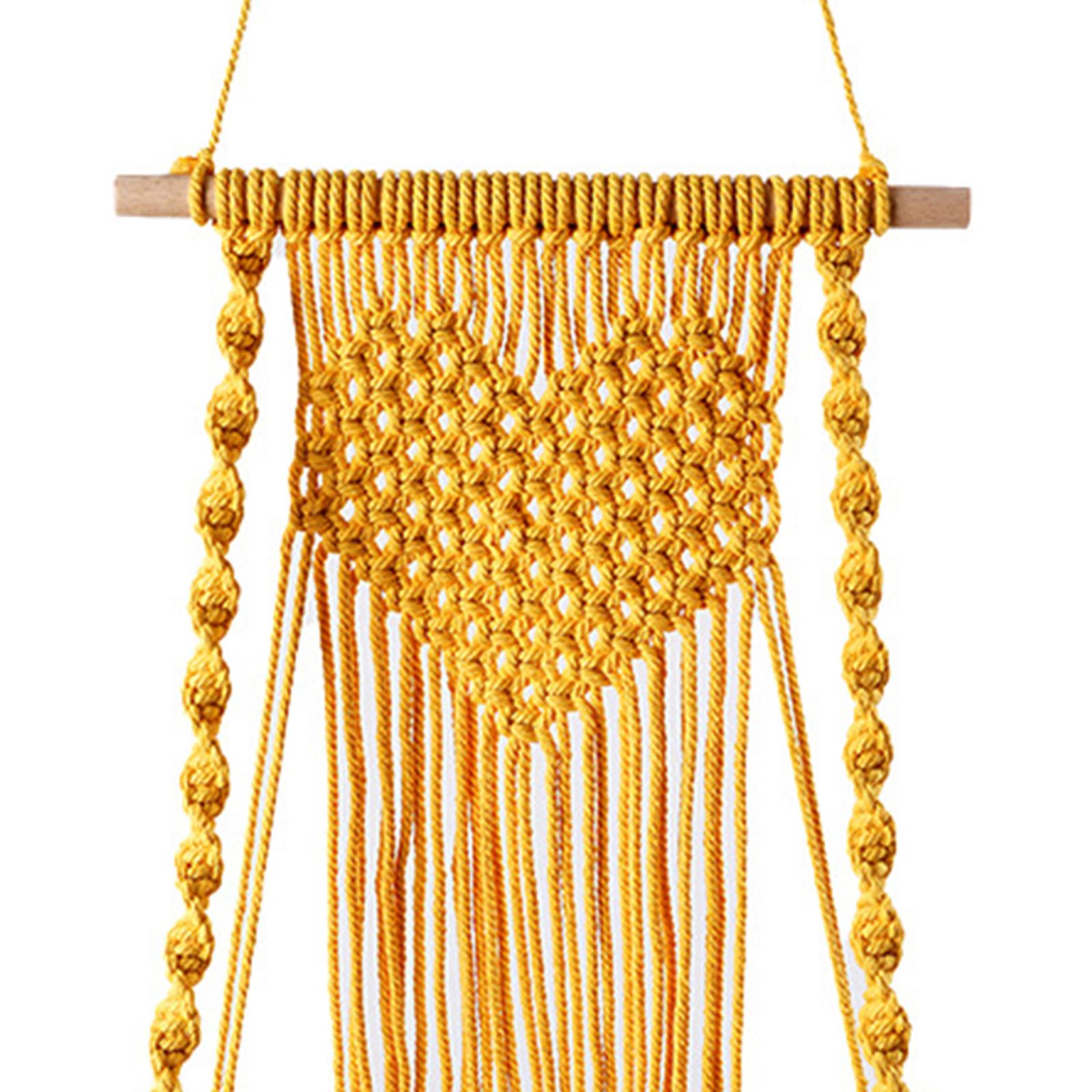 Macrame Wall Hanging Shelf Basket Hanger Holder Boho Woven Rope for Home Yellow