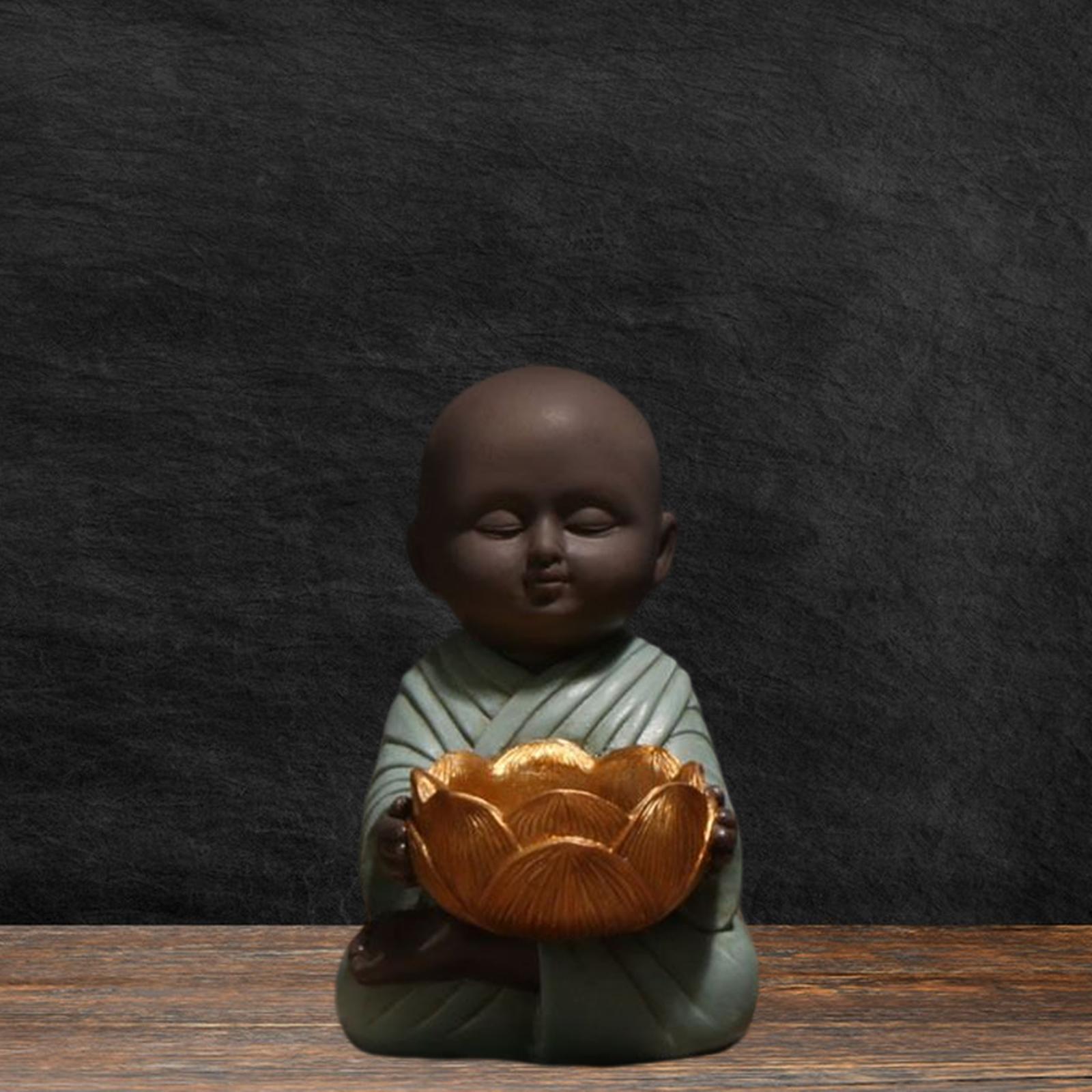 Buddha Statue Monk Doll Zen Sculpture Candleholders Figurines for Home Blue