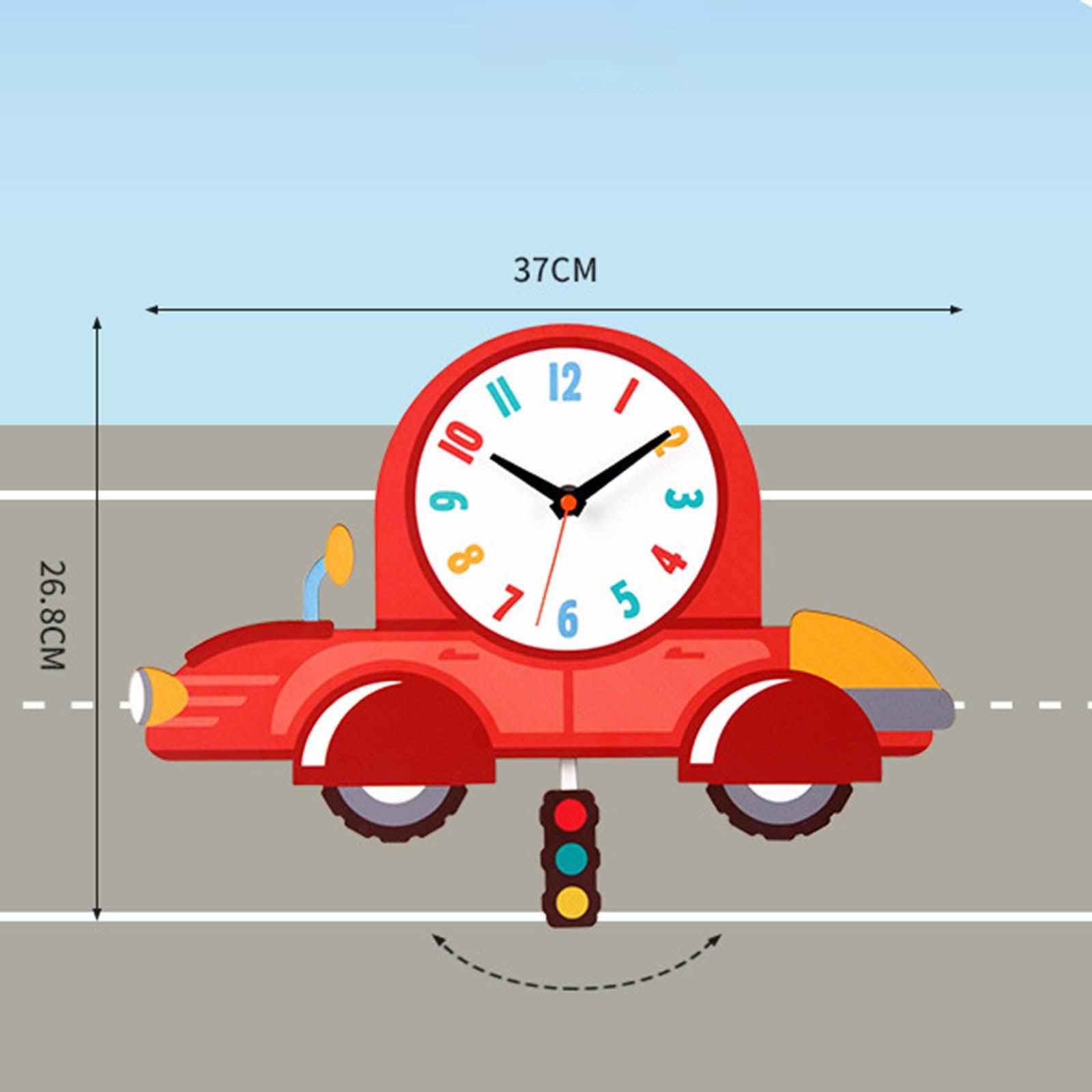 Cartoon Wall Clock with Pendulum Wooden Decorative Clock for School Nursery Car