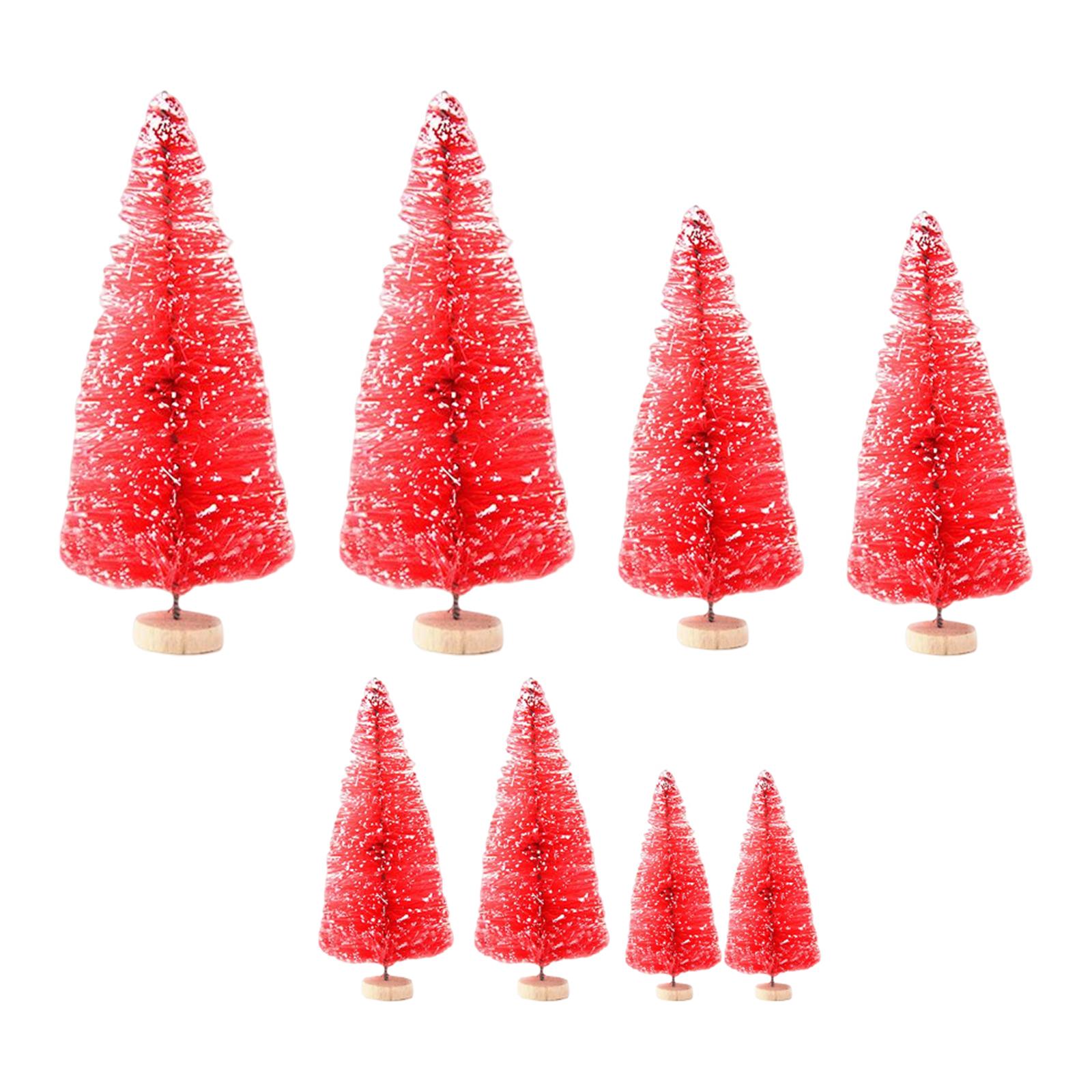 8x Desktop Miniature Pine Tree Ornaments for Desk Christmas Party Holiday Red