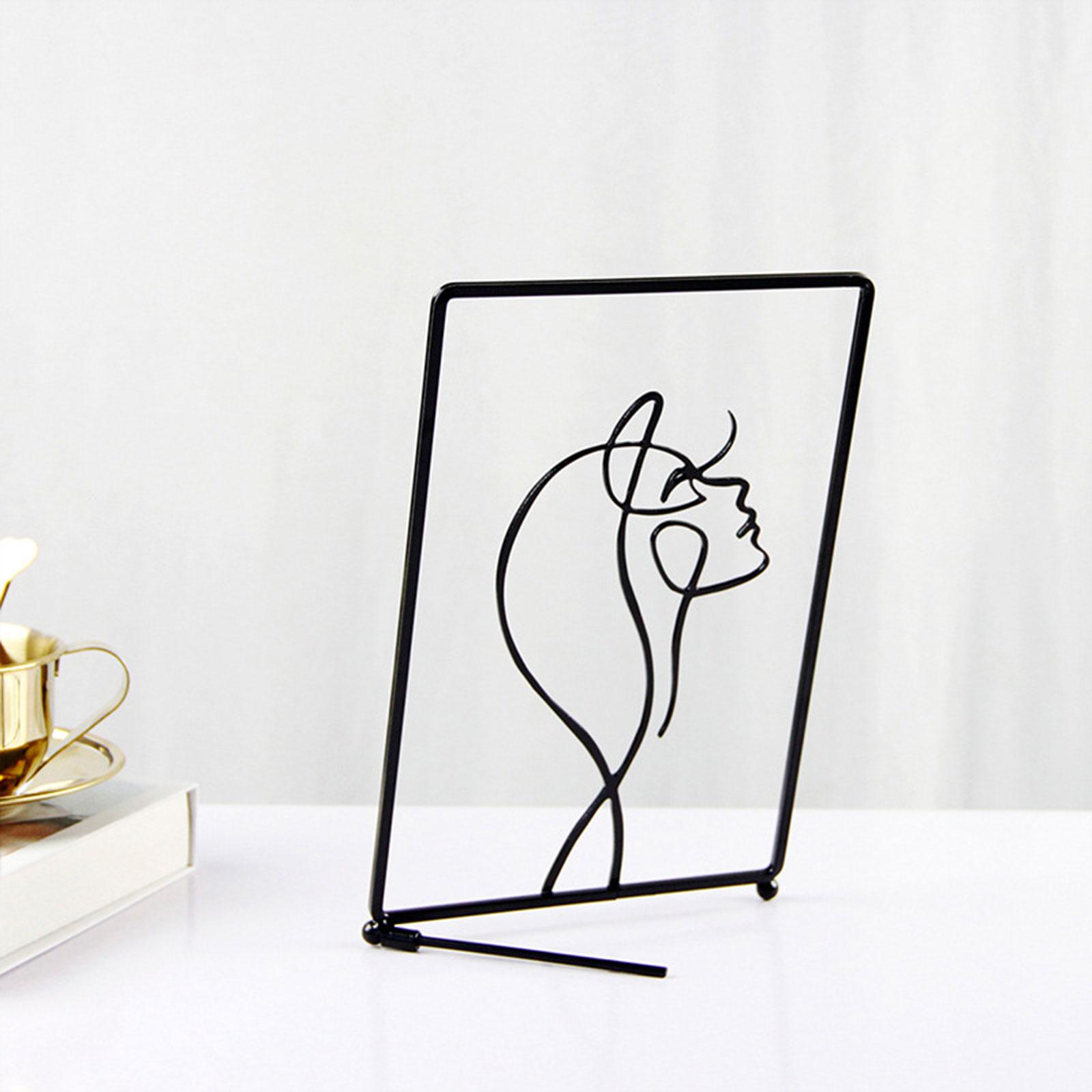 Abstract Metal Frame Human Face Statue Figurines Woman Art Line Drawing