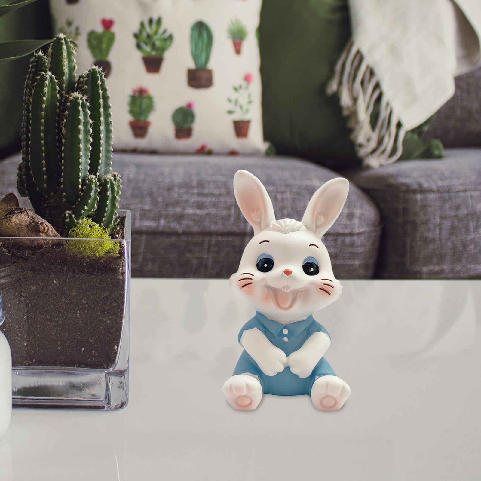 Cute Rabbit Statue Animal Figures Art Sculpture for Office Shelf Decoration Boy Bunny
