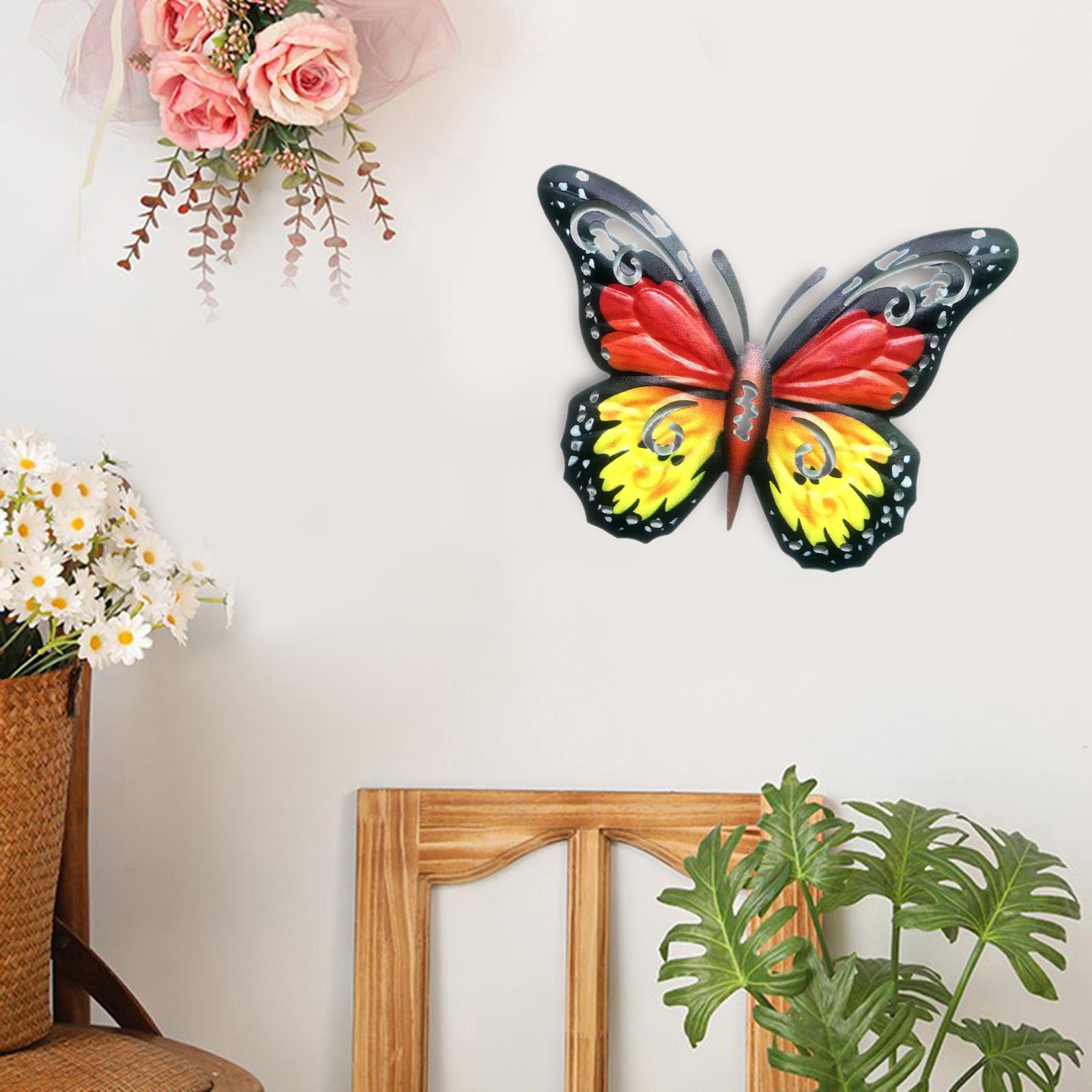 Creative Butterfly Wall Sculpture Art Decoration for Indoor Bedroom Yard Red Yellow