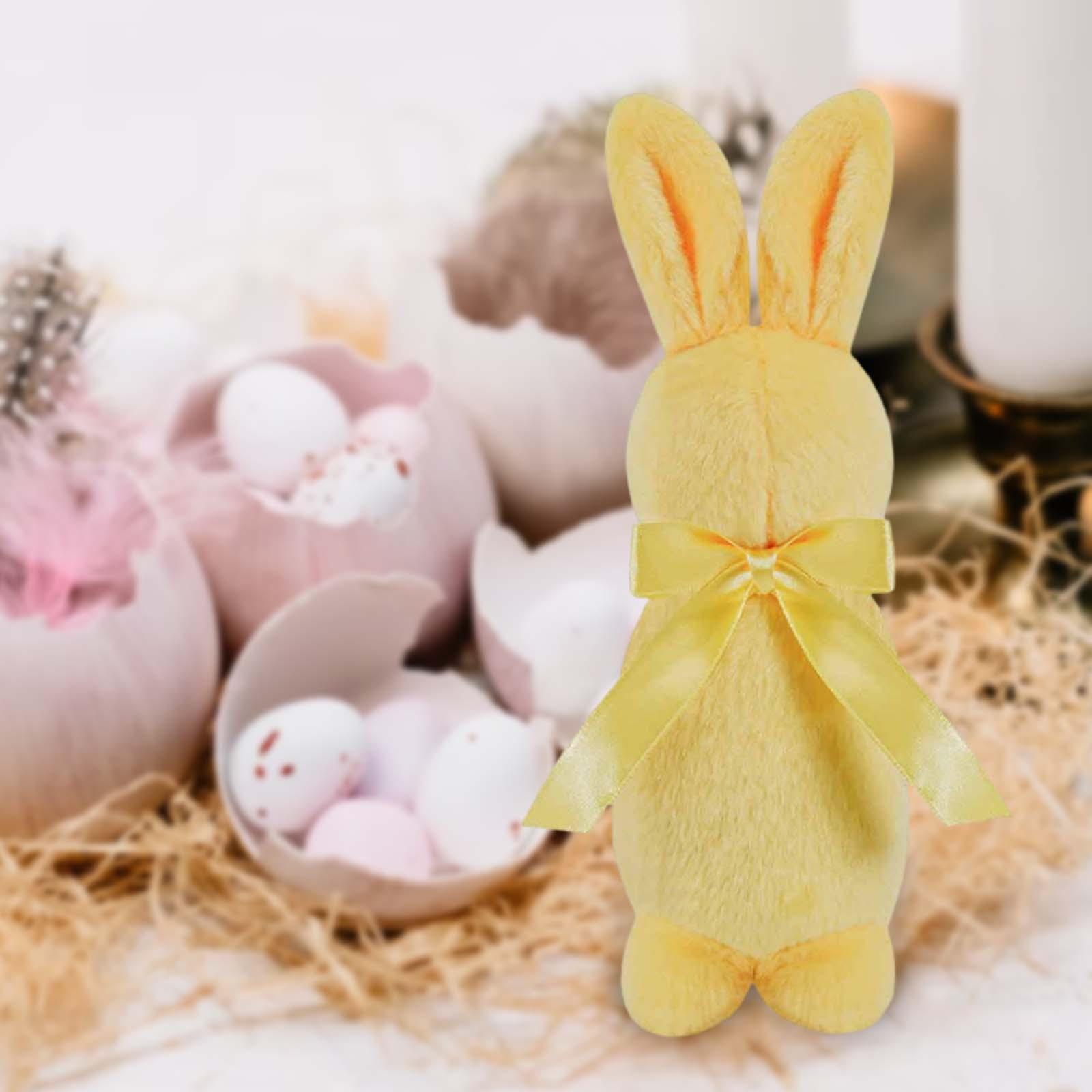 Easter Rabbit Statue Plush Toy Bunny Figurine Craft for Festival Office Yellow