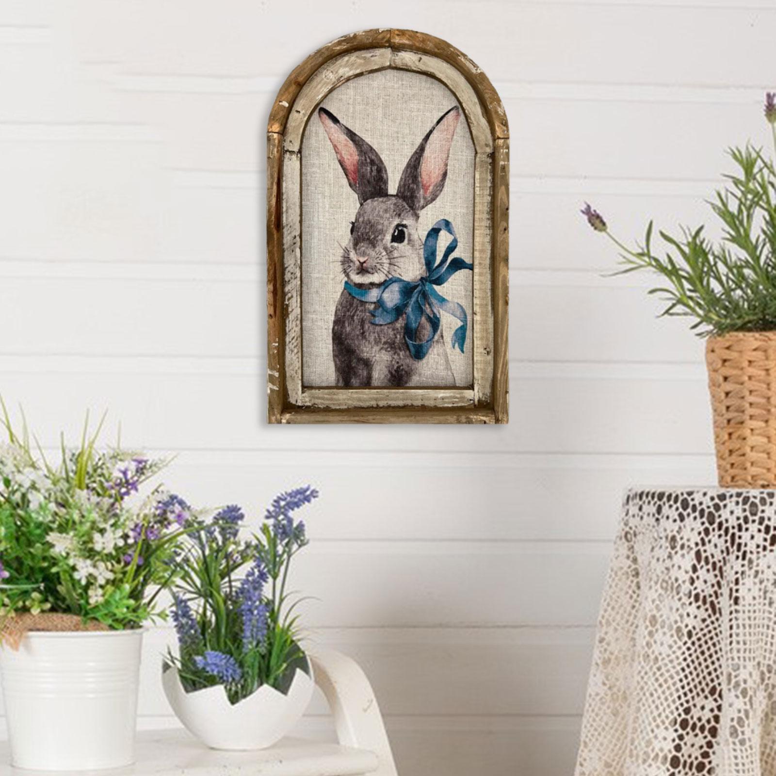 Easter Rabbit Wall Art Farmhouse Distressed Easter Pediments for Kitchen Style C