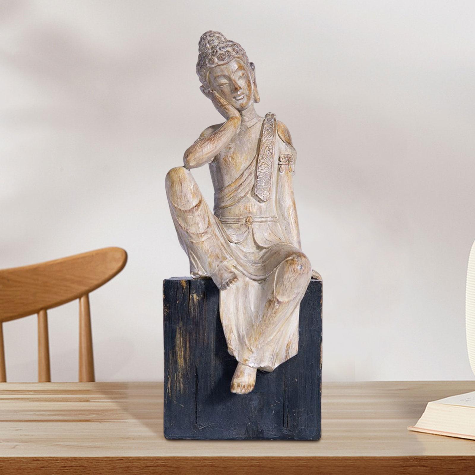 Meditation Figurines Hotel Housewarming Zen Lawn Sitting Buddha Resin Statue Style C 12.5x13x34cm
