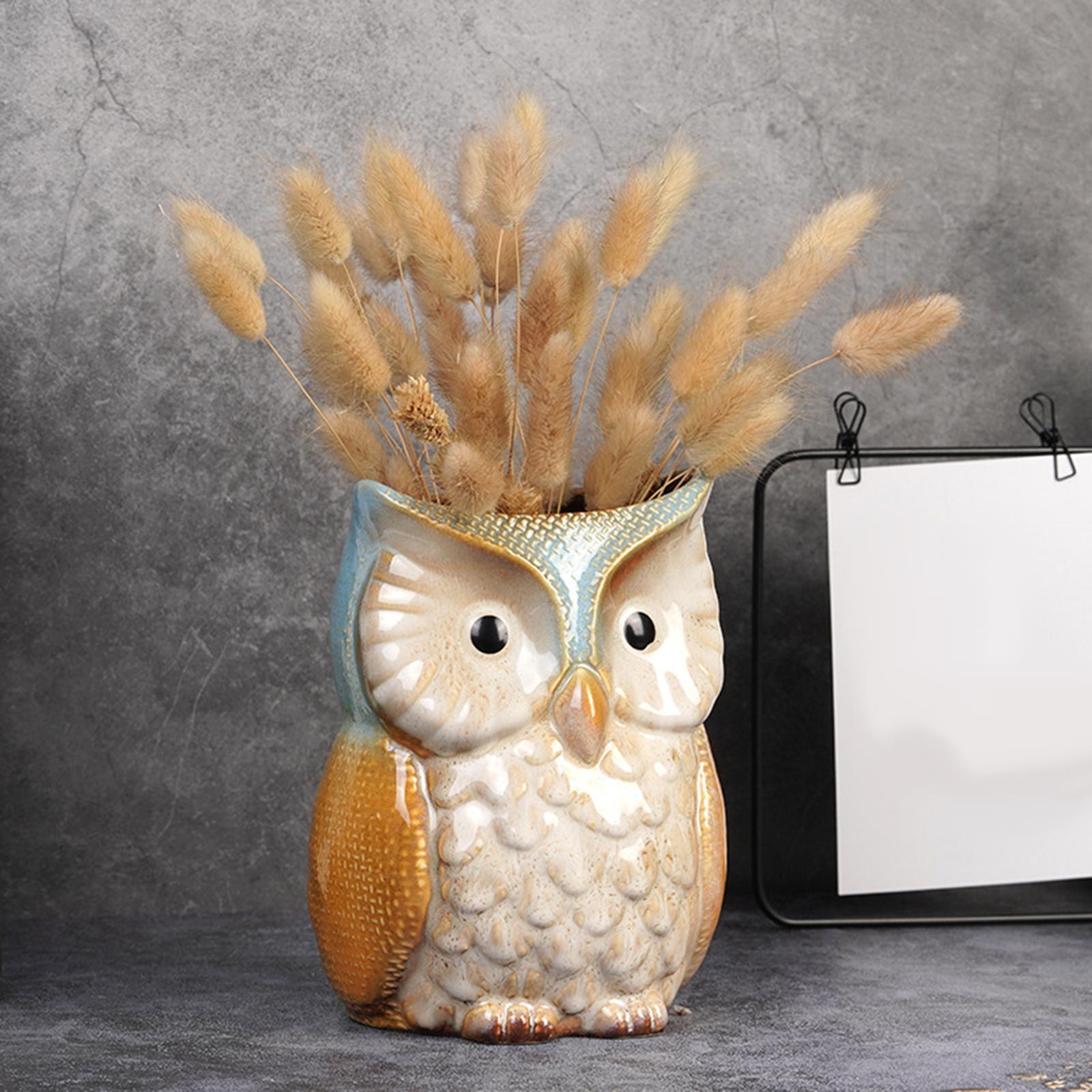 Owl Vase Flower Pot Ornament Owl Plant Pot Pen Holder Table Organizer