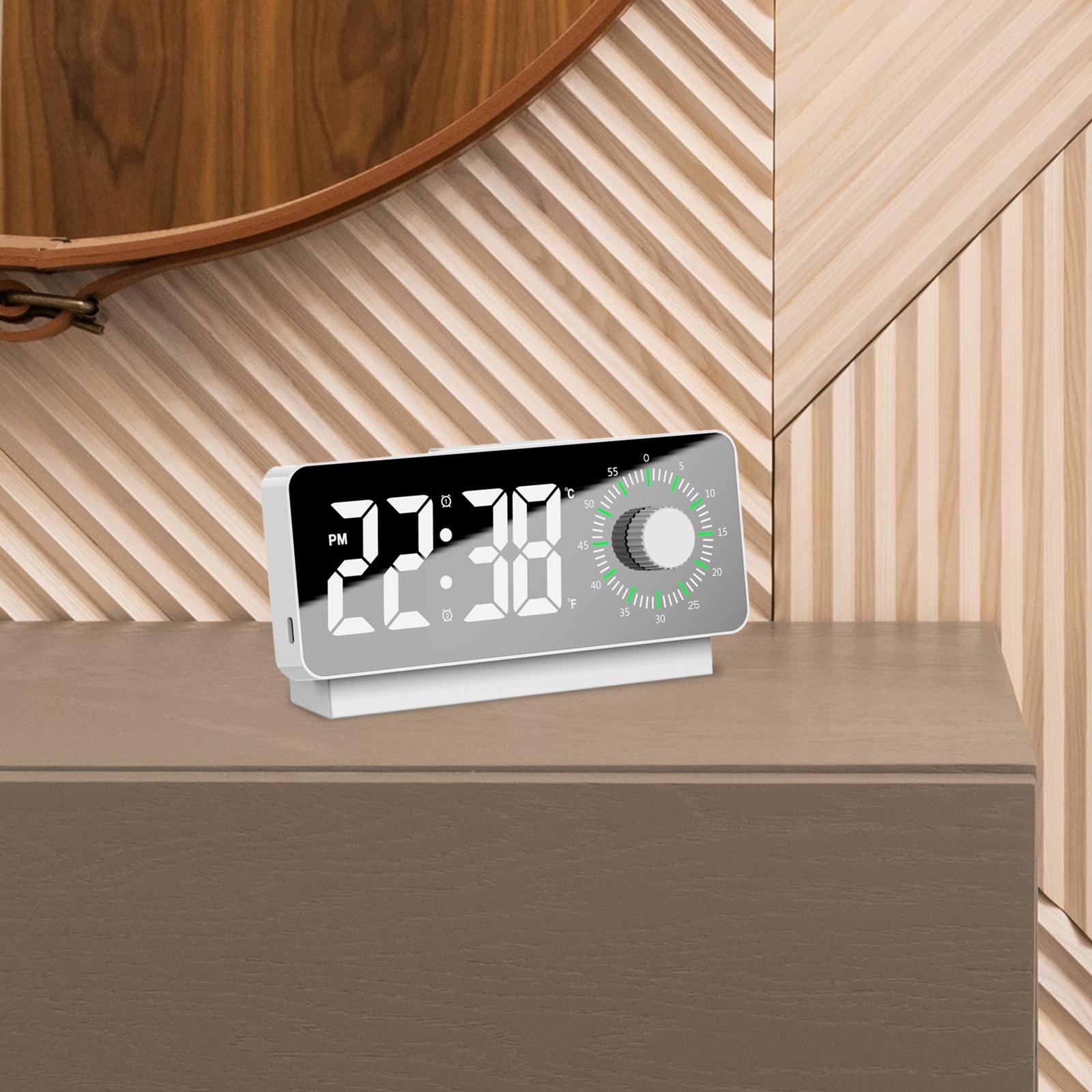 Digital Alarm Clock Modern Large Display LED Clock for Bedroom White Green Light