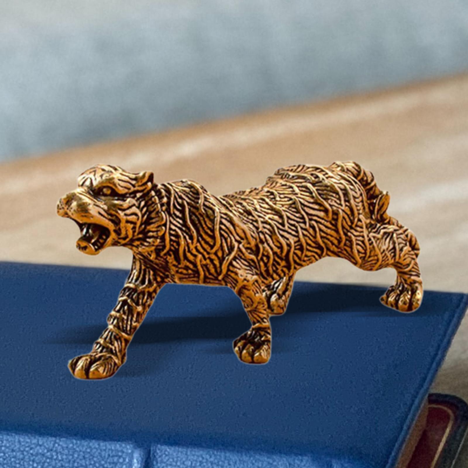 Brass Tiger Statue Gift Copper Tiger Ornament for Office Dining Room Cabinet