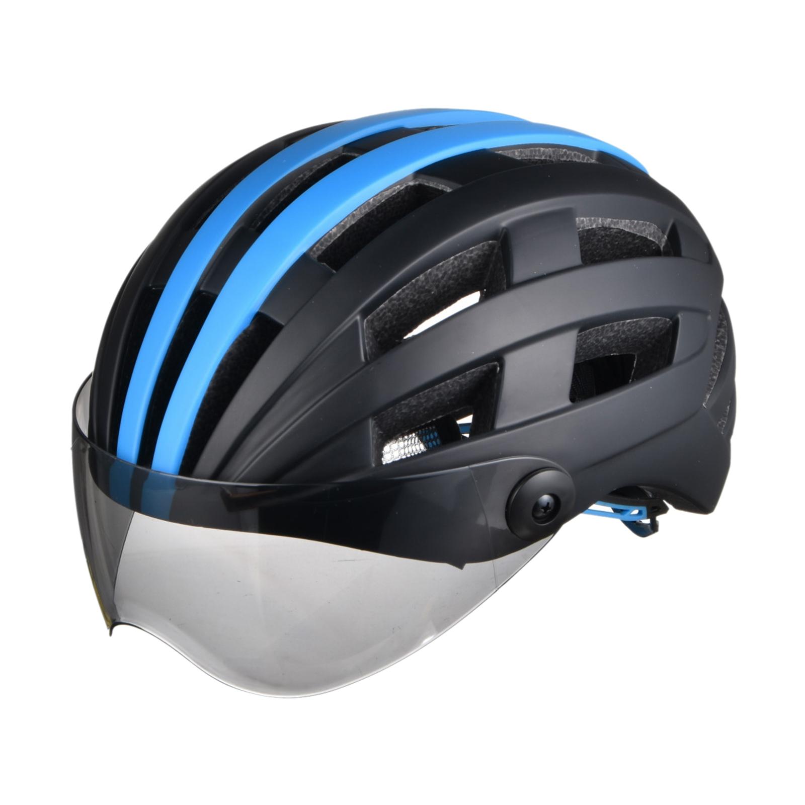 Road Bike Helmet with Sunglass Cycling Crash Hat Hard Cap Black Blue