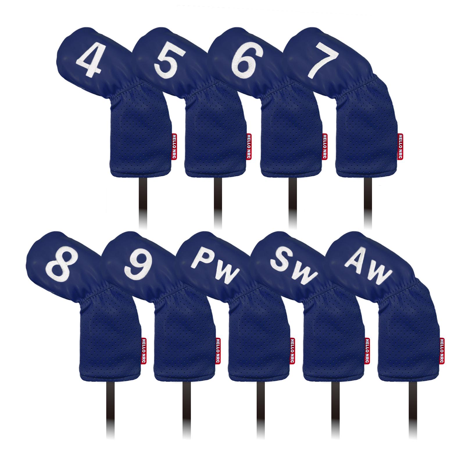 9Pcs Golf Iron Headcover Set Long Neck Fits All Brands Accessories Navy Blue