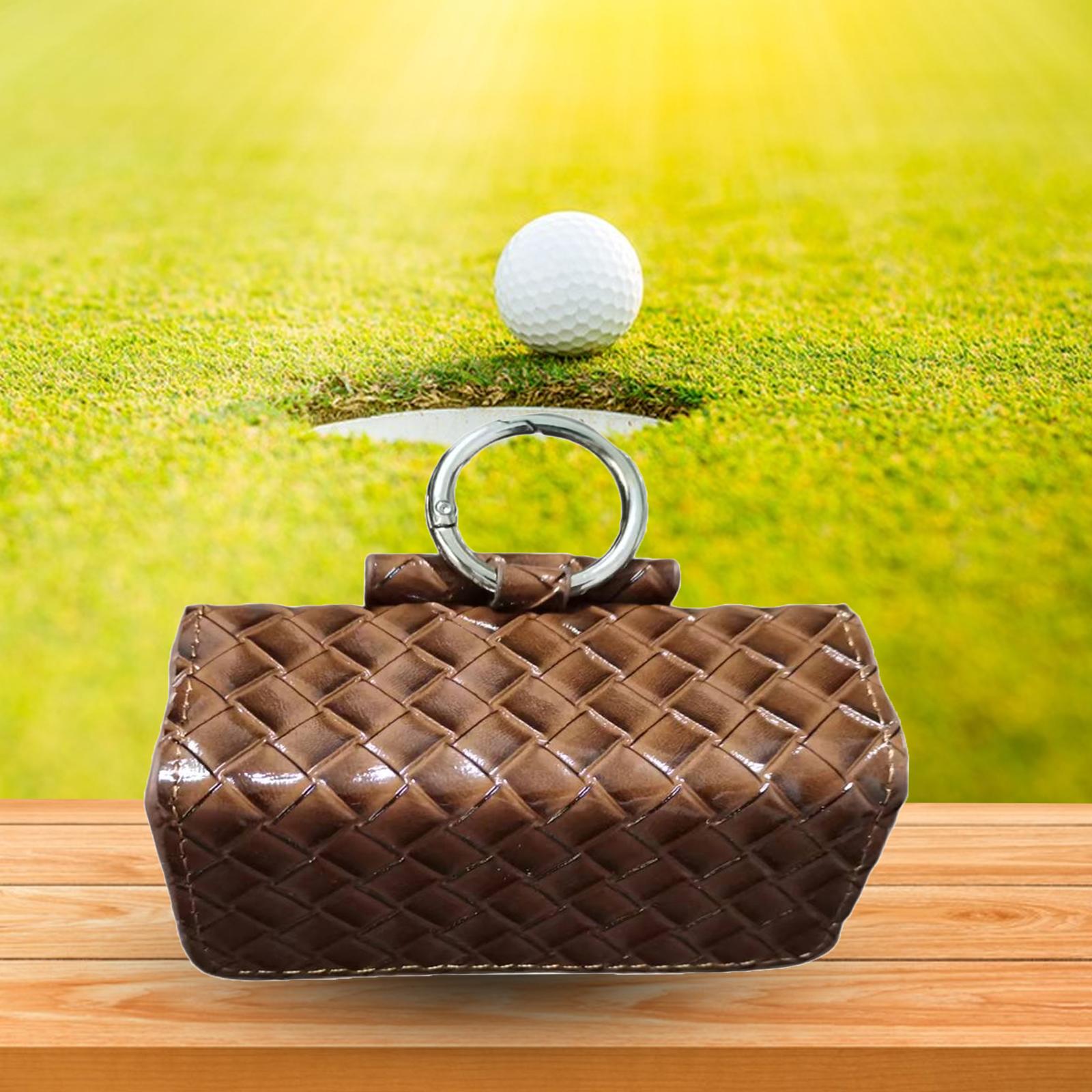 Golf Ball Pouch Portable Carrying Bag Balls Holder Woven Pattern Brown