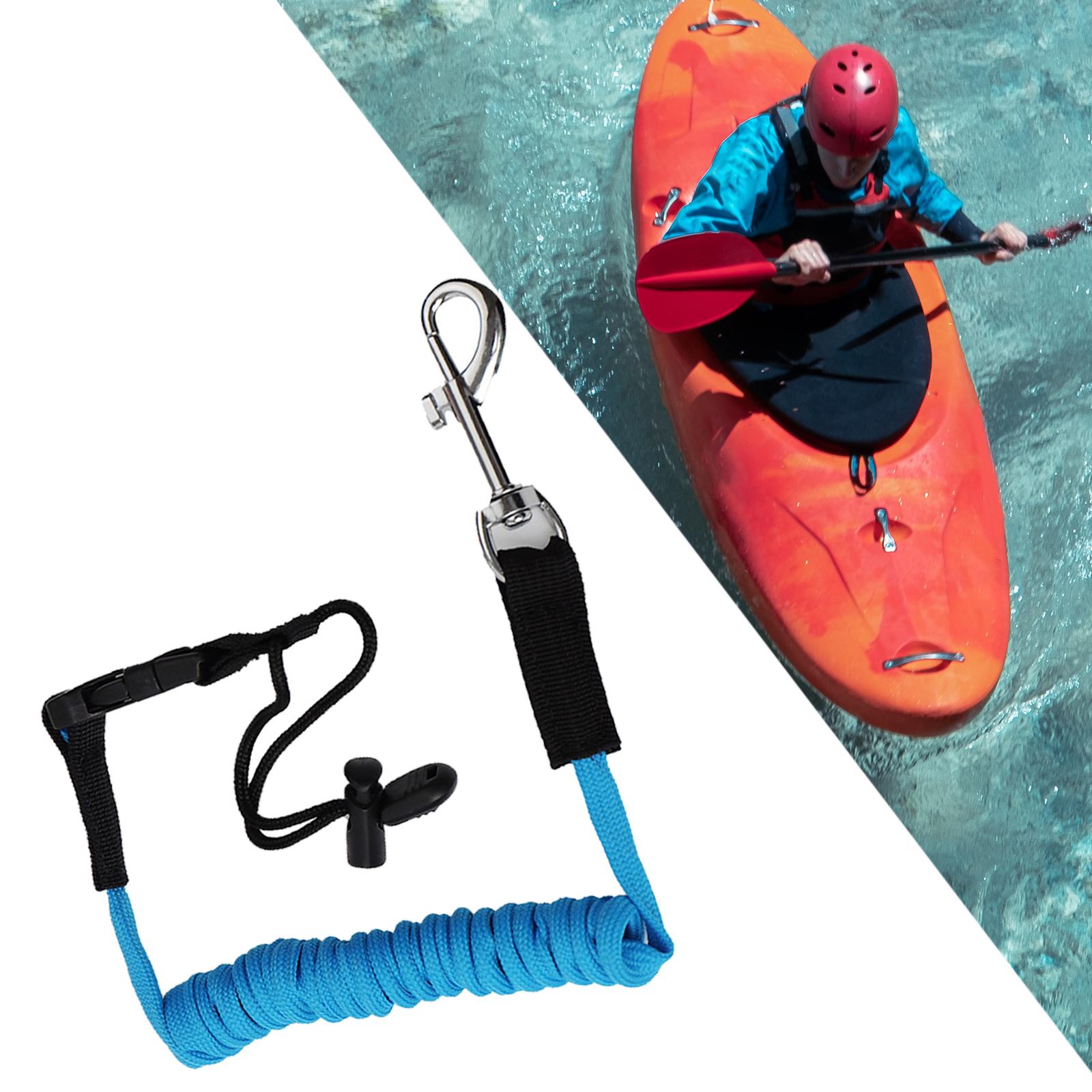 Canoe Kayak Paddle Leash Strap with Carabiner Elastic Surfboard Surfing Rope Blue