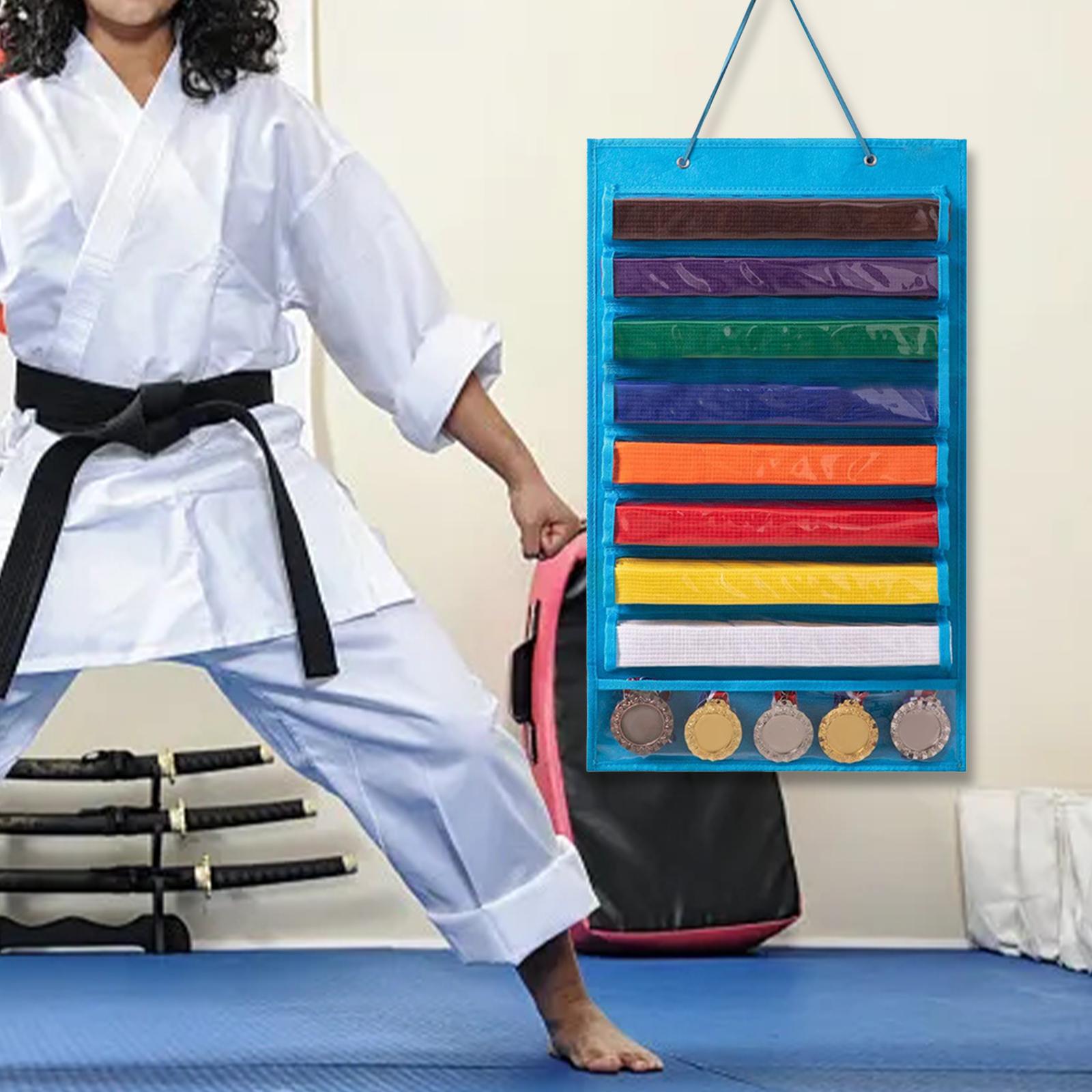 Martial Arts Belts Holder for 8 Belt 5 Medals Felt Karate Belt Display Rack