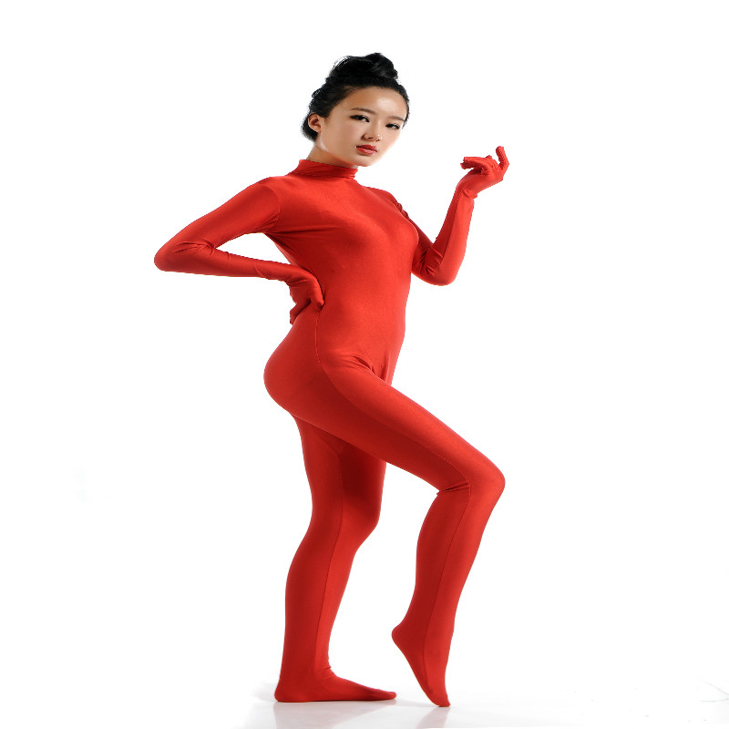 Lycra Spandex Full Body Zentai Suit Hoodless Zipper Dancewear Party red S
