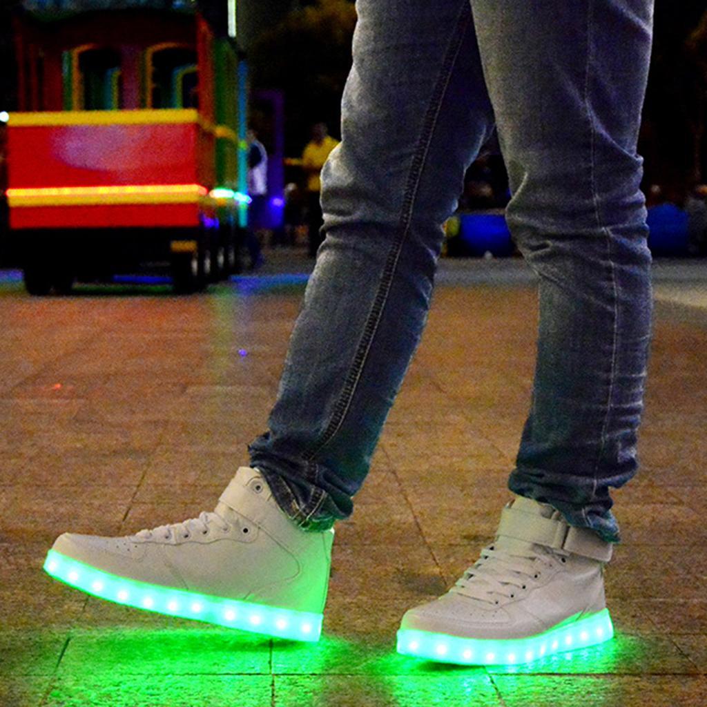 Adult LED USB Light Up Unisex High Top Shoes Trainers Luminous Sneakers ...