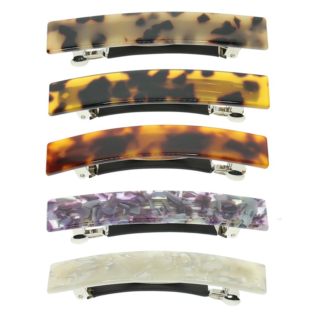 5xFrench Style Acetate Leopard Automatic Barrette Ponytail Holders White